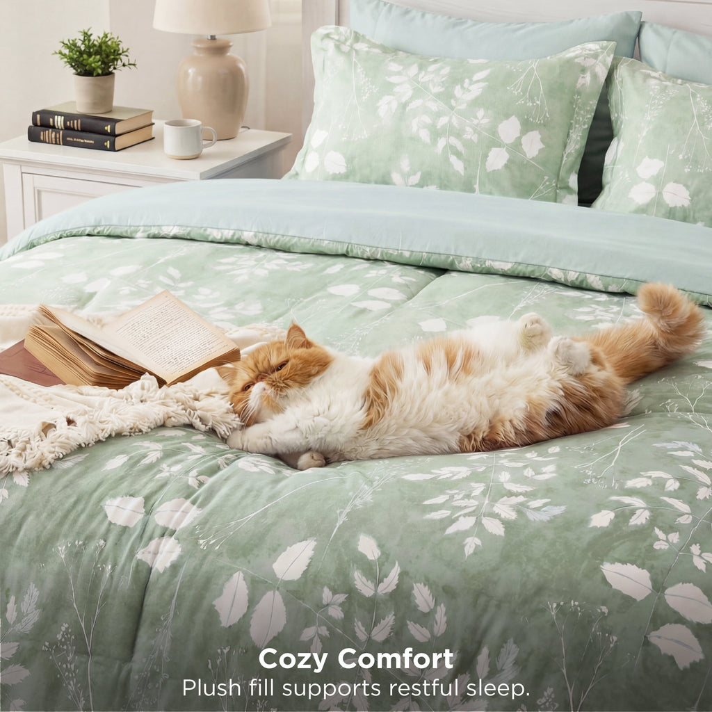 Queen Comforter Set Sage Green, Bed in a Bag Queen Size Bedding, 7-Pieces Botanical Flowers Spring Comforter, Sheets,... - Image 6