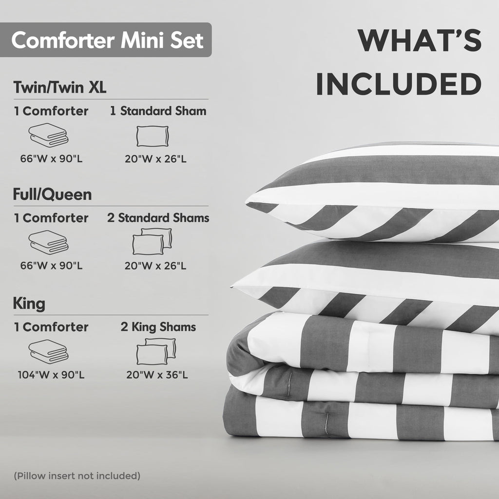 Regency Heights Full/Queen Size Comforter Sets, 3-Piece Bedding Set Full/Queen, Reversible Striped Comforter Bed Set, Charcoal - Image 6