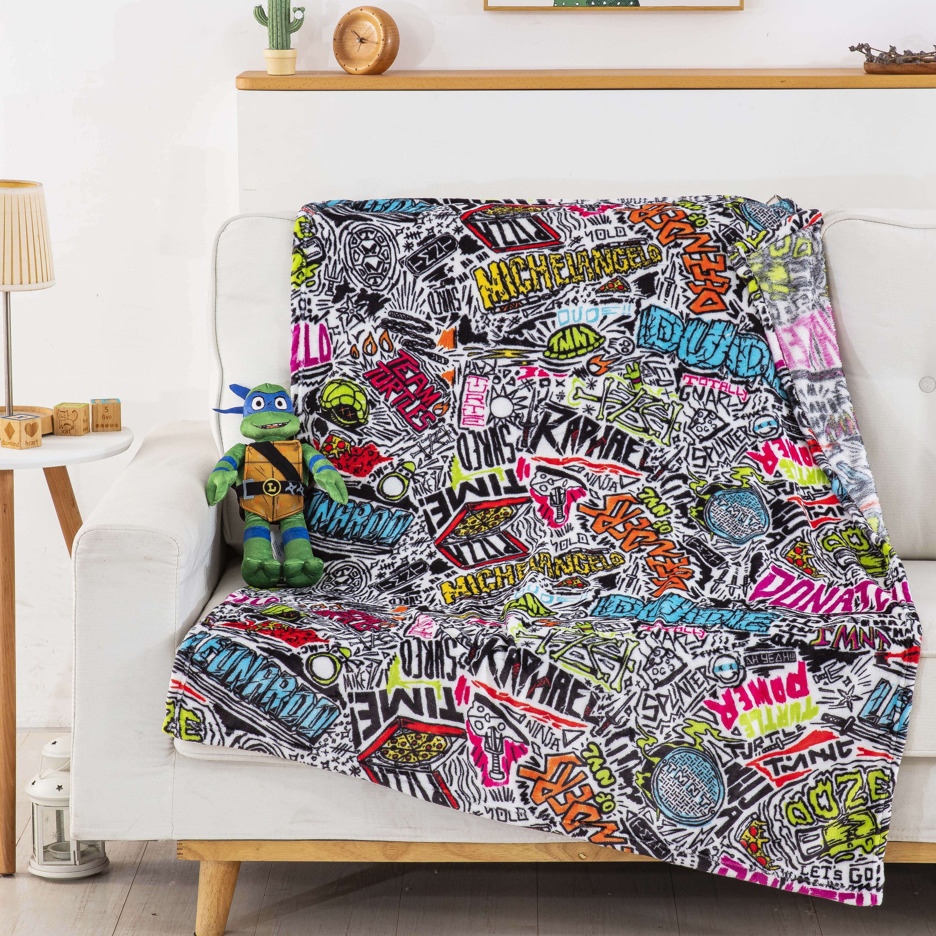 Teenage Mutant Tutles Sketched Out Kids Silk Touch Throw Blanket with Plush Hugger – Ultra Soft Plush Character Pillo... - Image 4