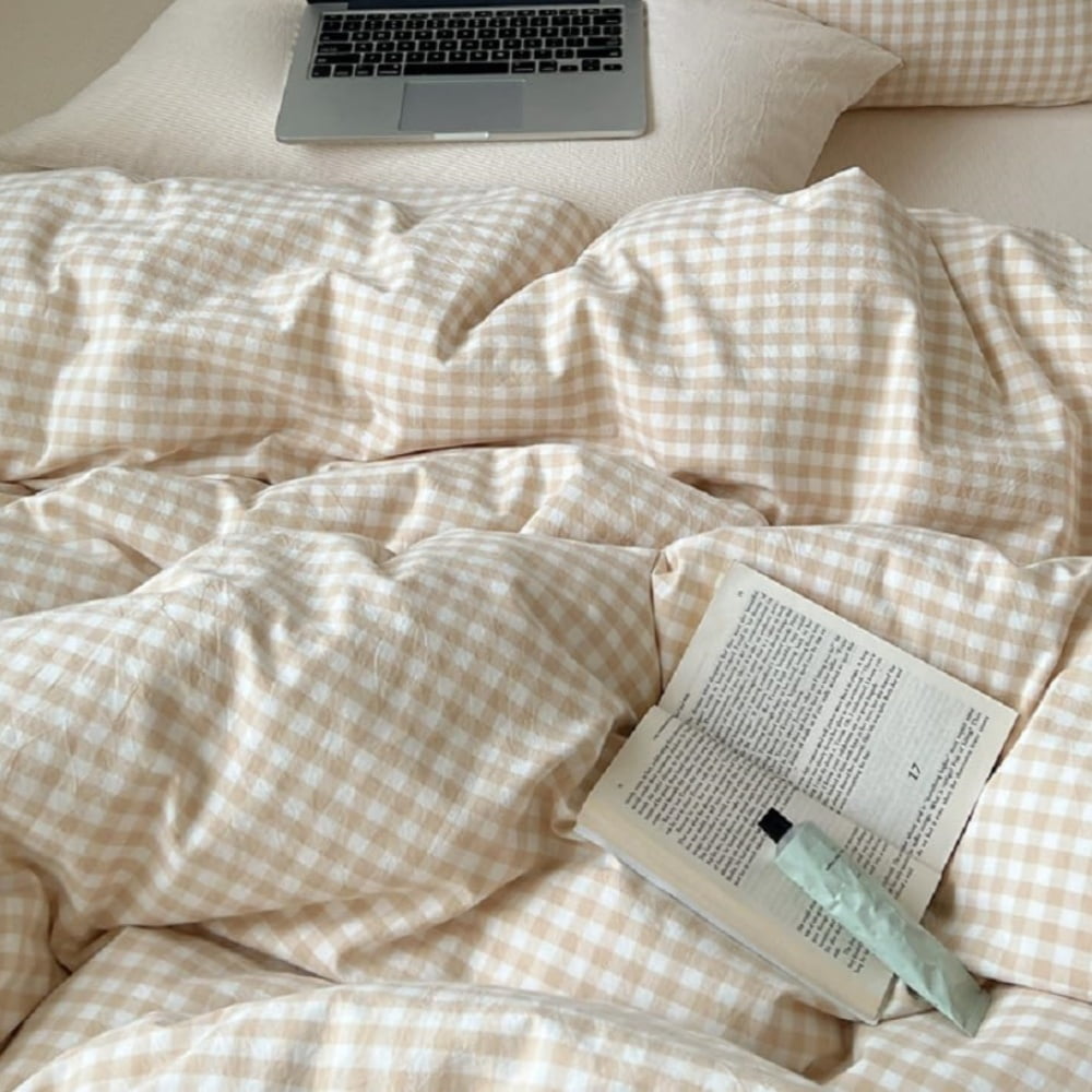 JOLUSERE Soft Beige White Plaid Comforter Twin Sets, 2 Pieces Breathable Plaid Buffalo Checkered Comforter for All Season - Image 3