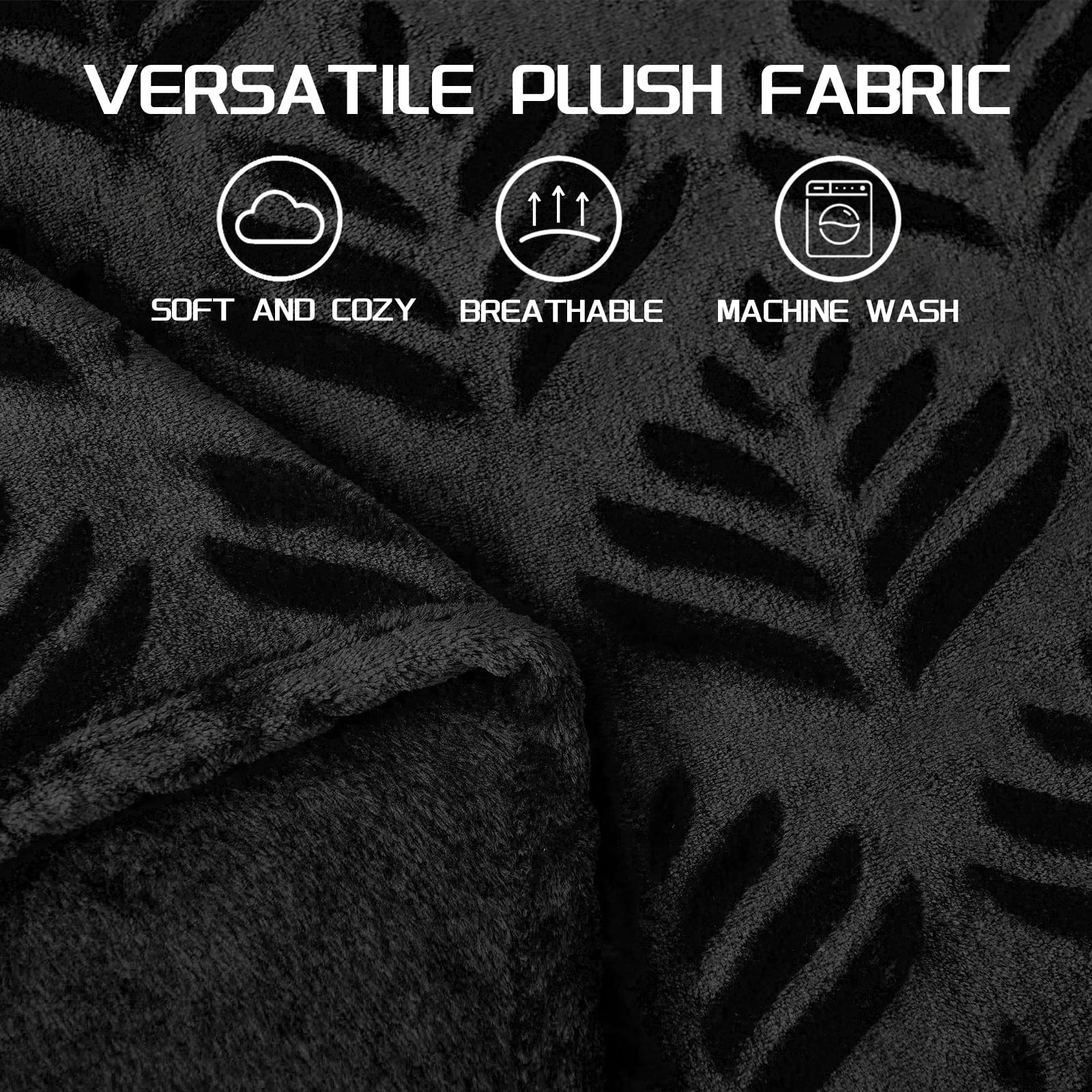 Fleece Throw Blanket for Couch, Leaves Pattern Super Soft and Cozy Blankets, Plush Fuzzy Lightweight, Black, 50"x60" - Image 5