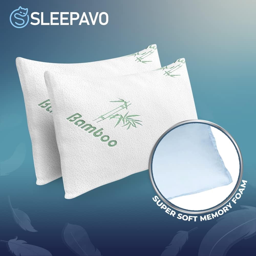 Memory Foam Pillows Queen Size Set of 2 - Cooling Bed Pillows for Sleeping - Back, Stomach, Side Sleeper Firm, Comfy ... - Image 6