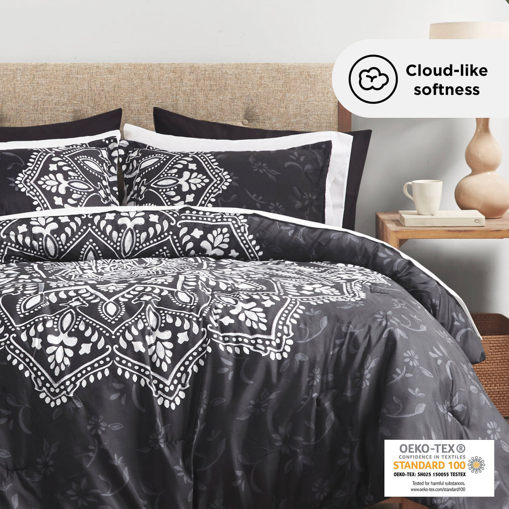 Queen Comforter Set, Bedding Comforter Set Queen Size W/ Side Pockets, Black, 9 Pieces - Image 2