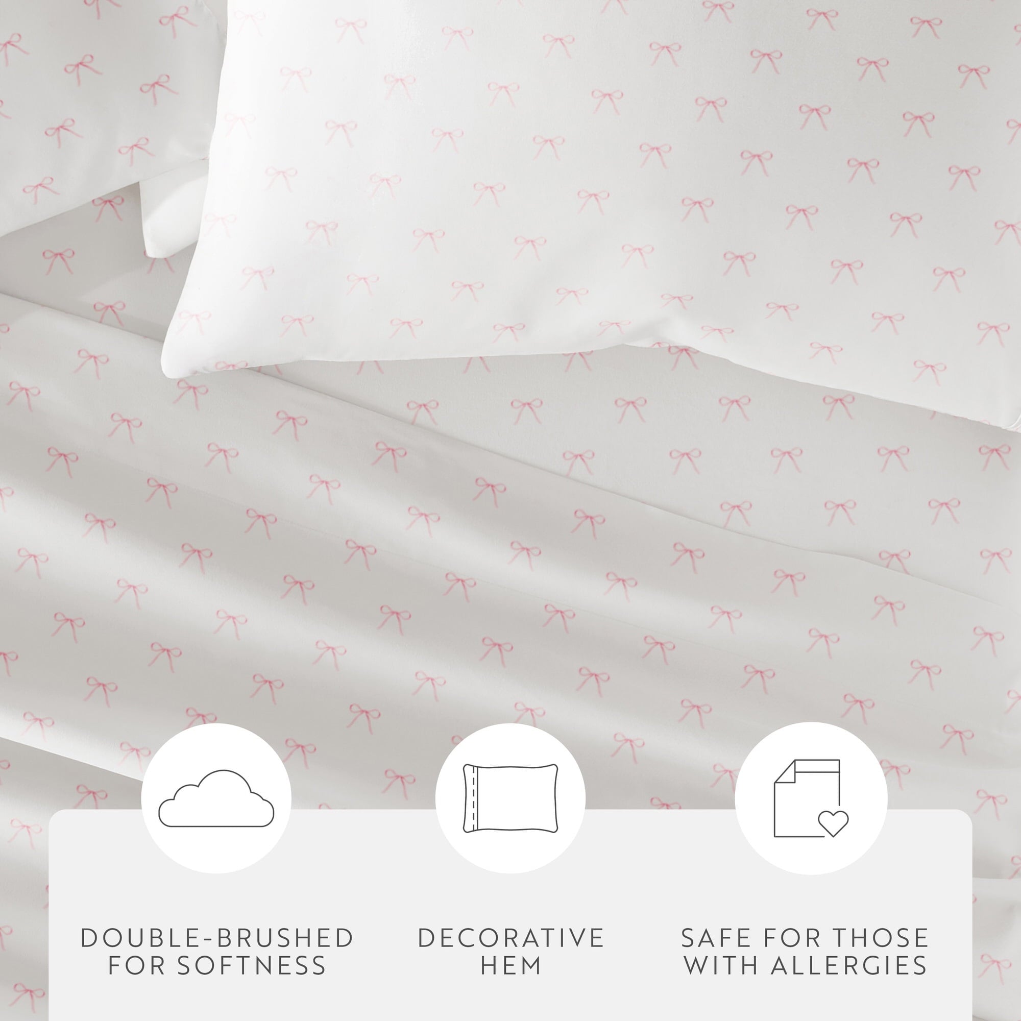 Noble Linens 3 Piece Ditsy Pattern Microfiber Bed Sheets, Pink Bows, Twin-XL - Image 5