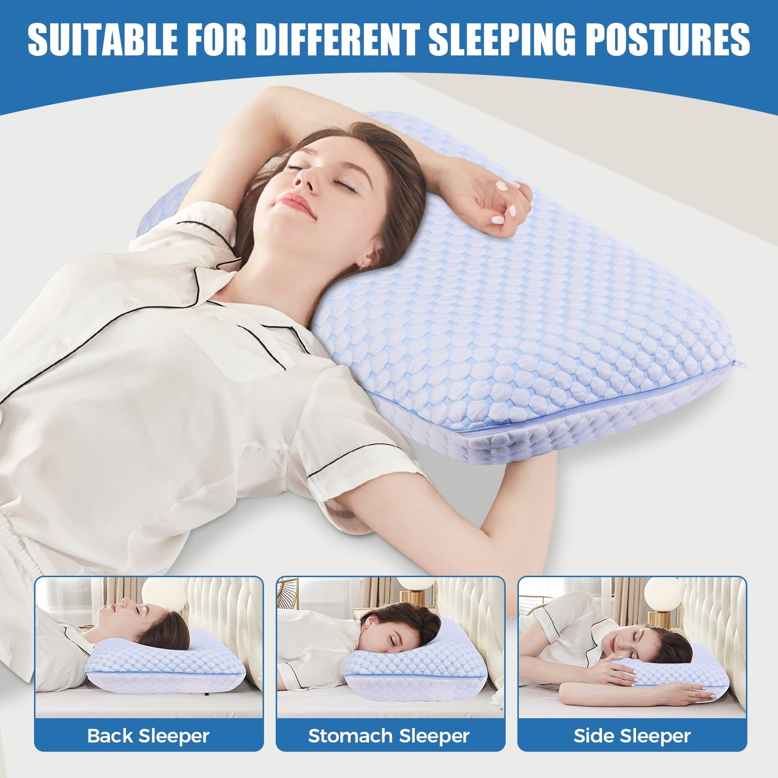 Memory Foam Pillow for Bed, Firm Cooling Pillow with Washable Cover, Supportive Bed Pillow for Side,Stomach and Back ... - Image 3