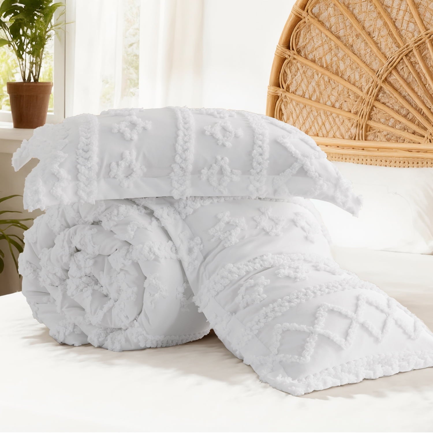 Tufted Boho Comforter Set, 2 Pieces Farmhouse Shabby Chic Embroidery Bed Set, Soft Jacquard Comforter for All Seasons... - Image 2