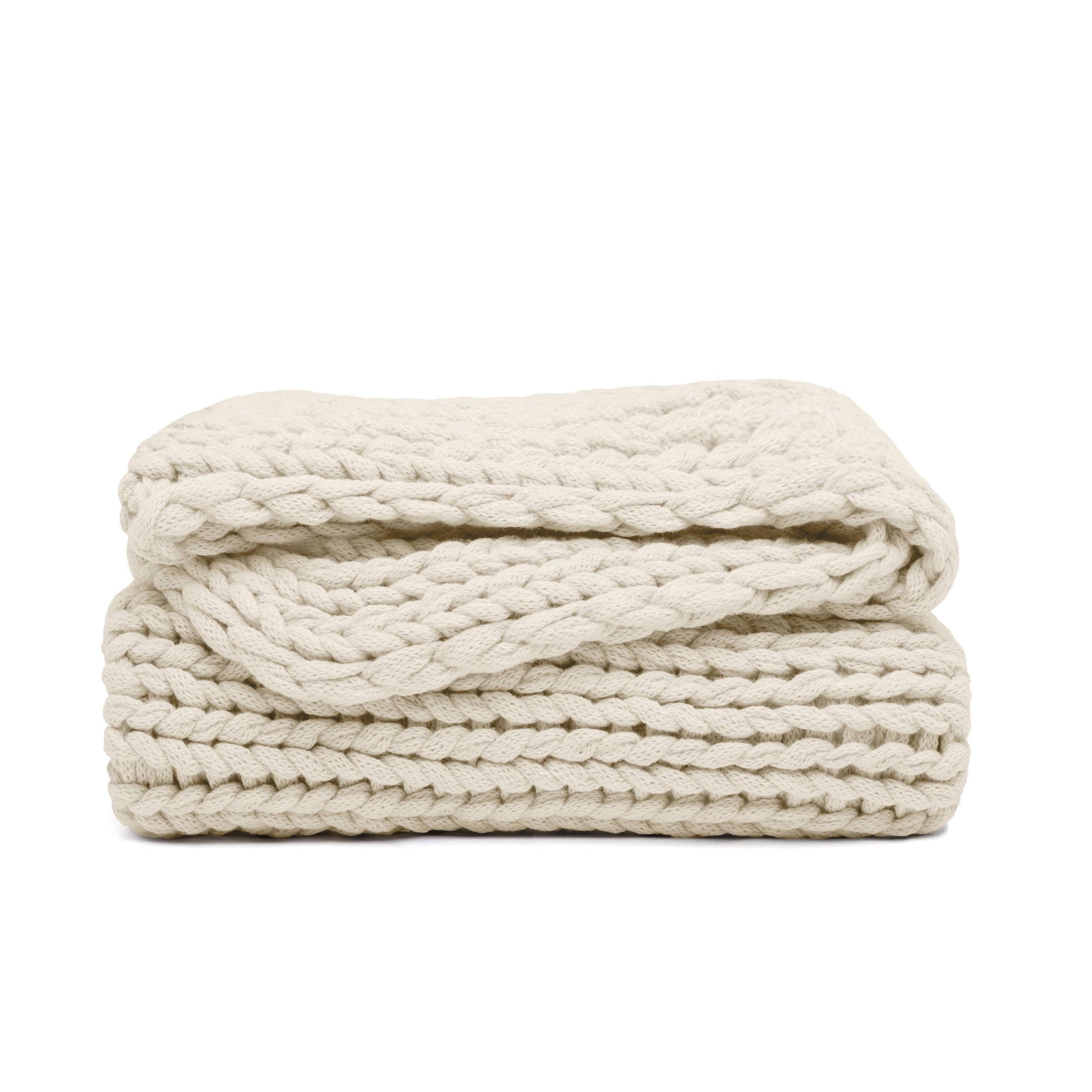 Soft & Cozy Chunky Hand-Knit Throw Blanket, Ivory - Image 3