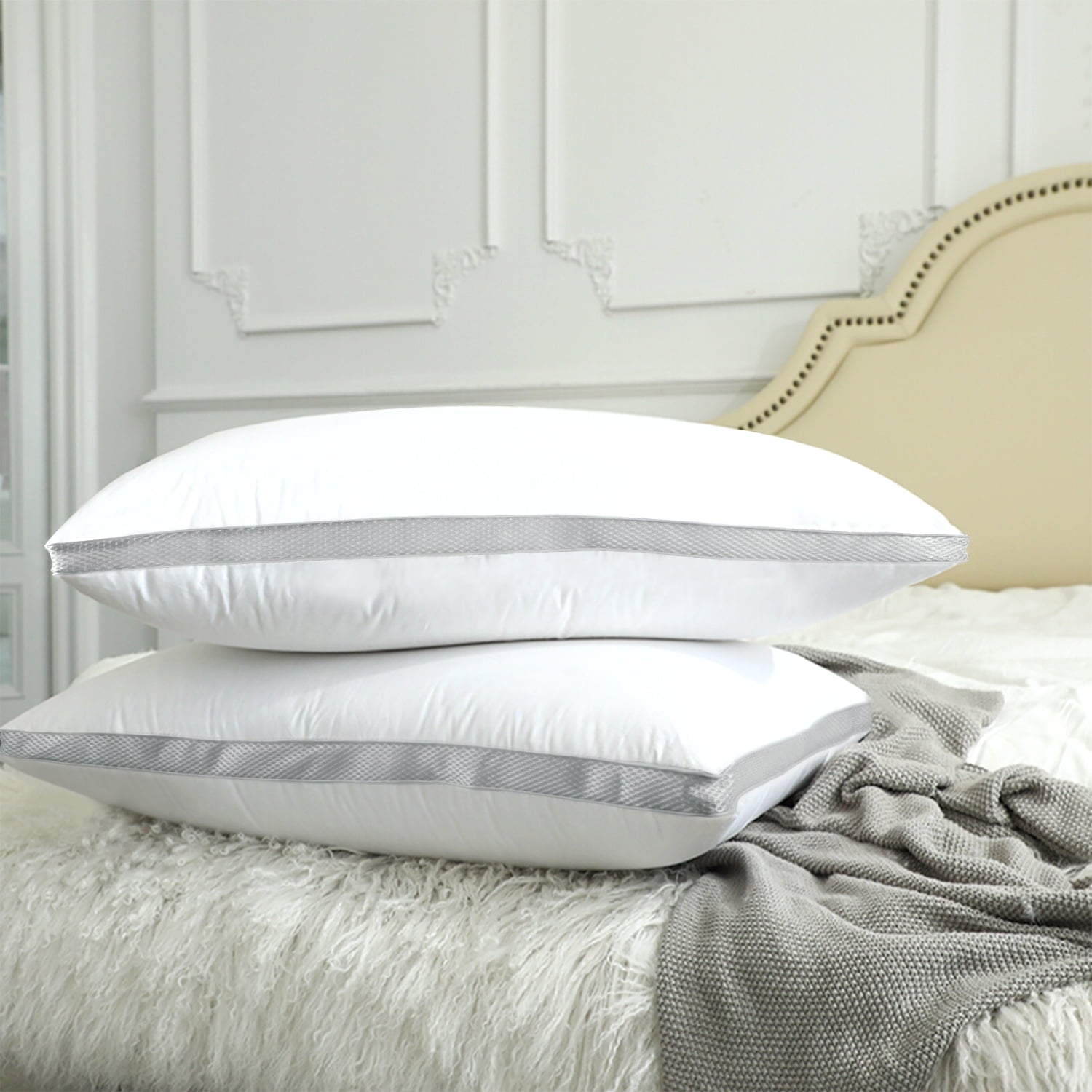 Down Alternative Bed Pillow with Cotton Cover and Gusset, 2 Pack, Queen, 20"x26" - Image 5