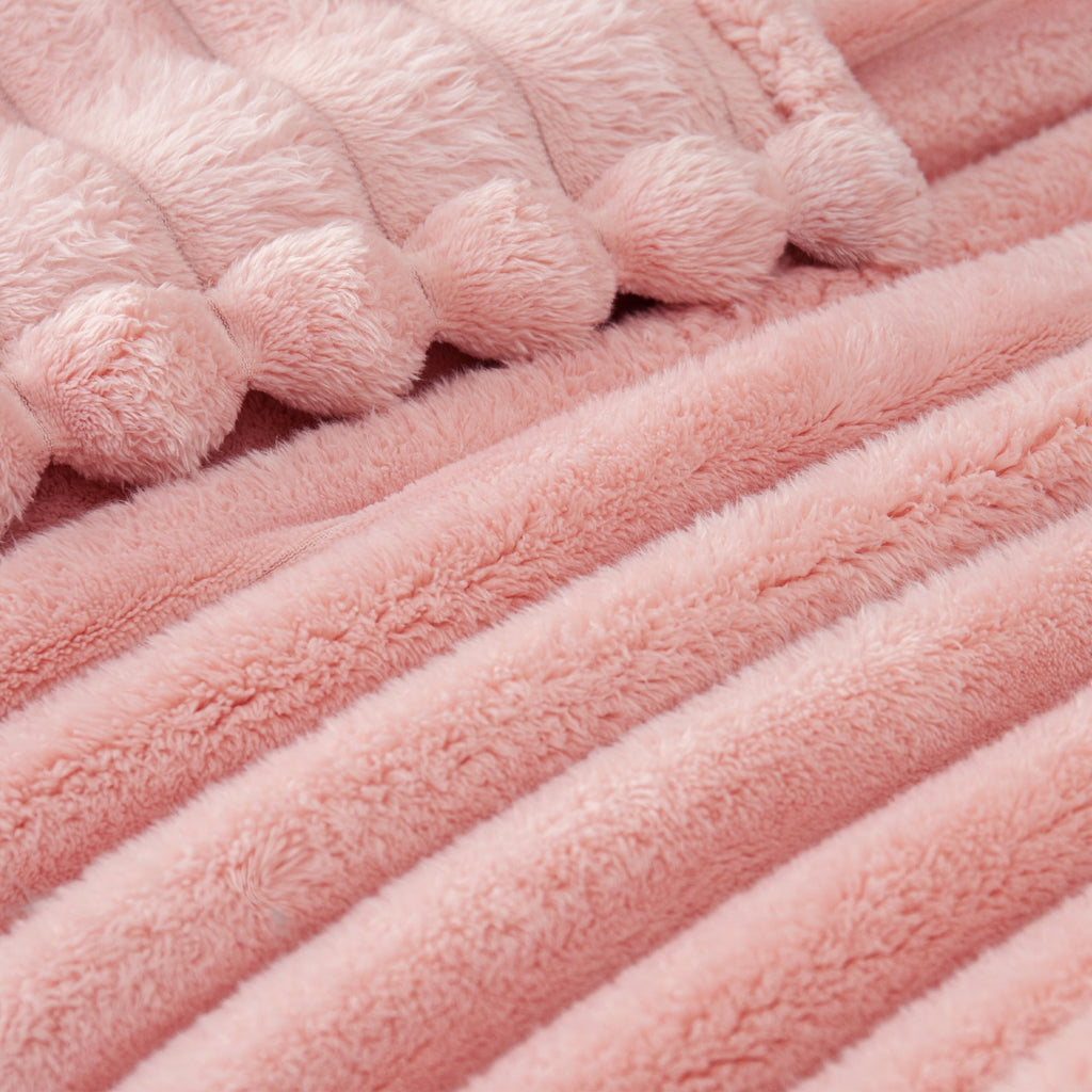 Exclusivo Mezcla Fleece Throw Blanket for Couch, Super Soft 3D Striped Jacquard Blanket, Lightweight Fuzzy Cozy Blankets, Pink, 50"x60" - Image 4