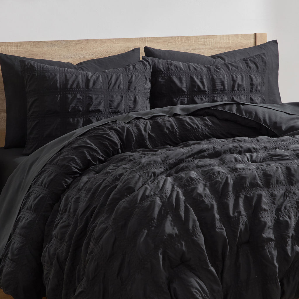 Queen Comforter Set, Seersucker Queen Size Comforter Set, 7-Pc All Season Bedding Comforter Set, Black - Image 6