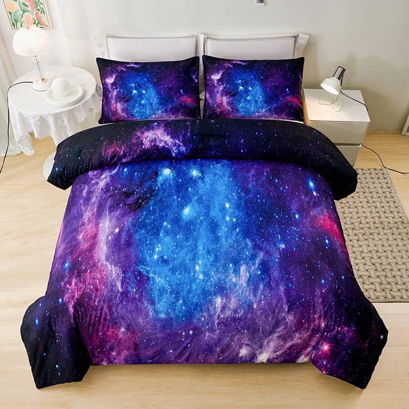 Galaxy Comforter Set Outer Space Purple Starry Sky Night Pattern Bedding Set for Girls Boys Kids Teens Twin Size with... - Image 4