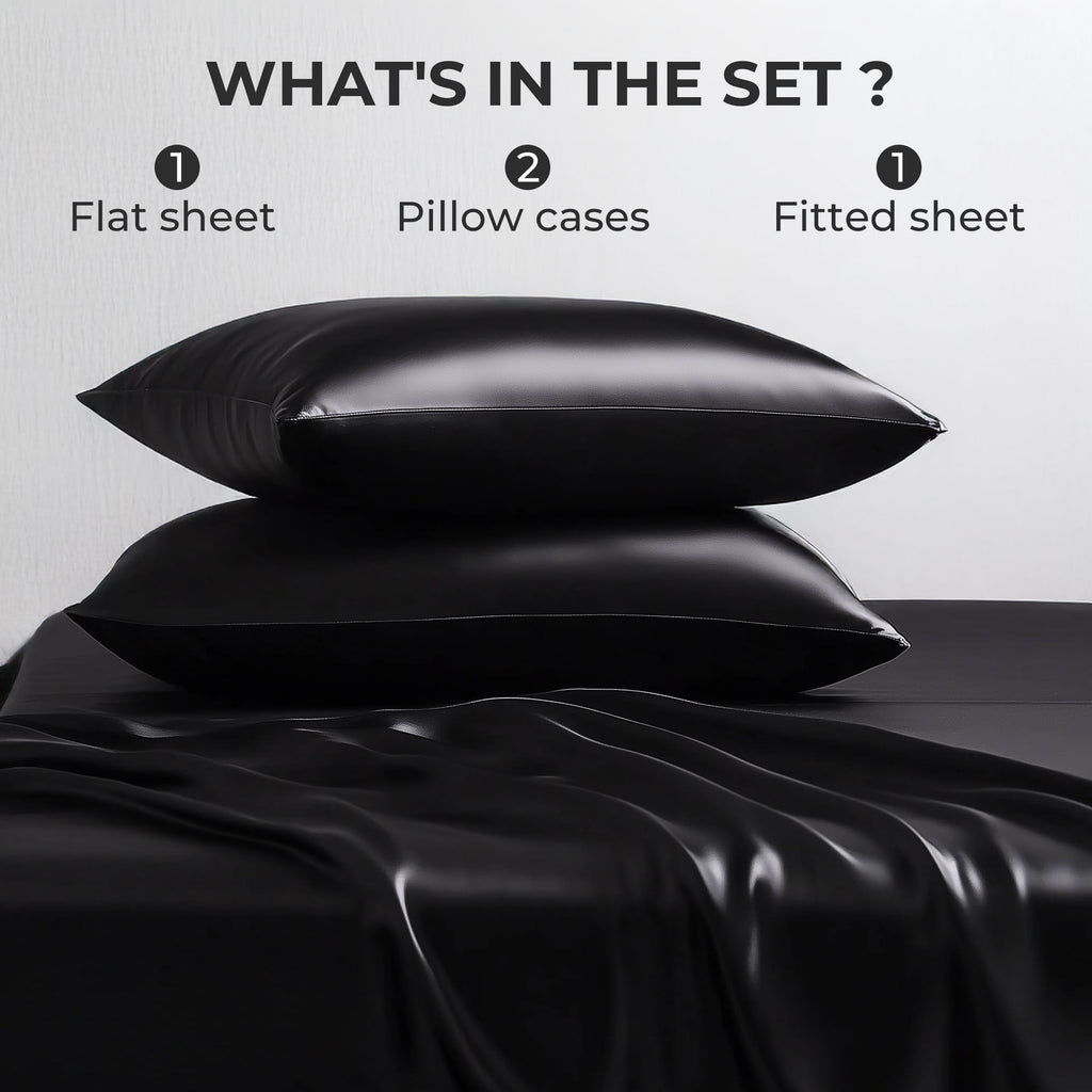 Queen Silk Black Bed Sheet Set,4 Pieces 1800 Microfiber 2 Pillowcase 20"x30" - Image 5