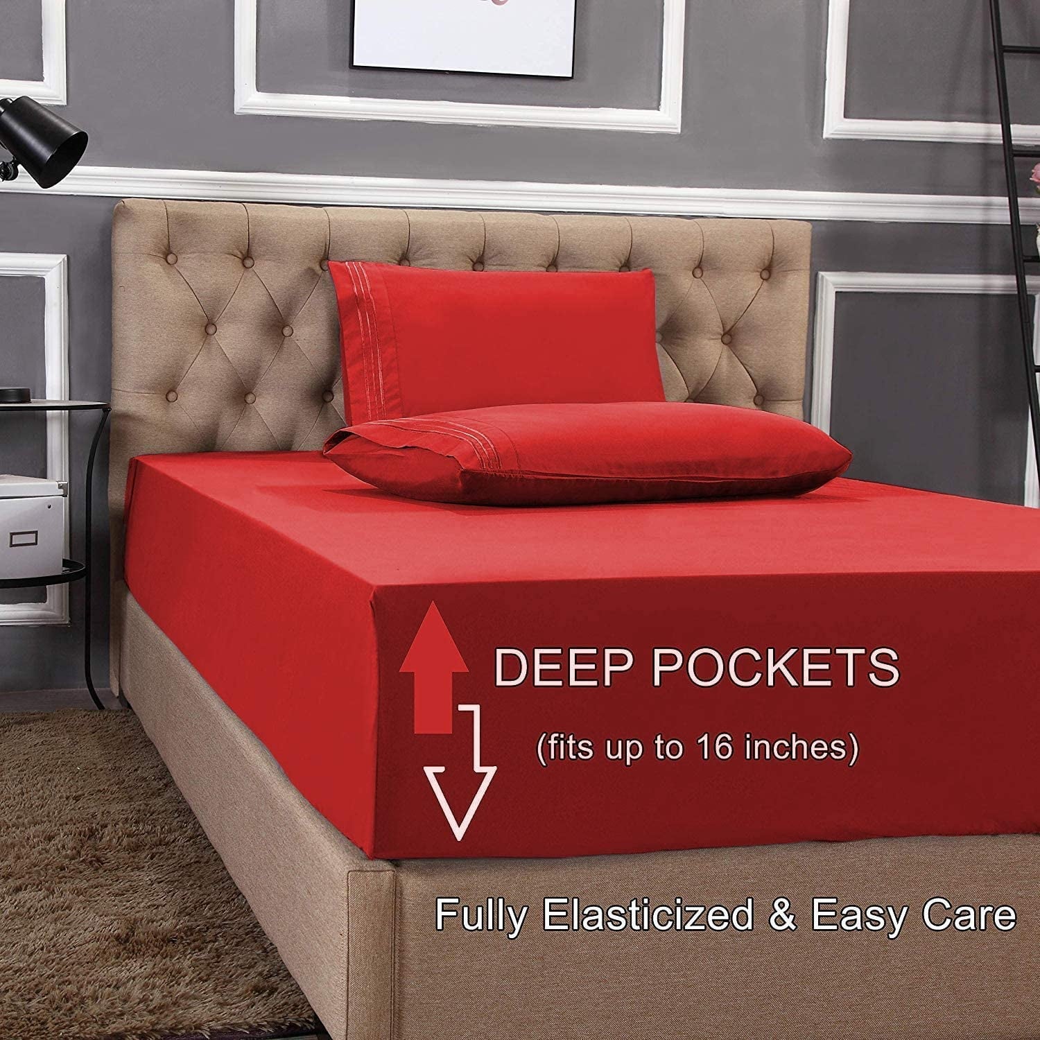 1800 Series Microfiber Bed Sheets 6-Piece Set, Deep Pocket, Queen Black - Image 5