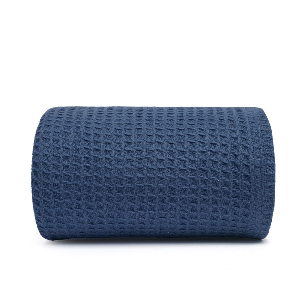 Twin Waffle Throw Blanket for Couch (68" x 92"), 100% Cotton Throw Blankets for Bed, Waffle Blanket for Bed (Navy)