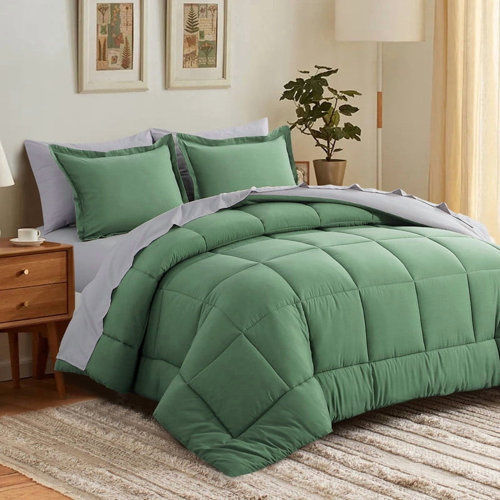 Grass Green/Grey Queen Size Comforter Set,3-Pieces Reversible Comforter Set Soft and Lightweight,All Season Down Alte... - Image 2