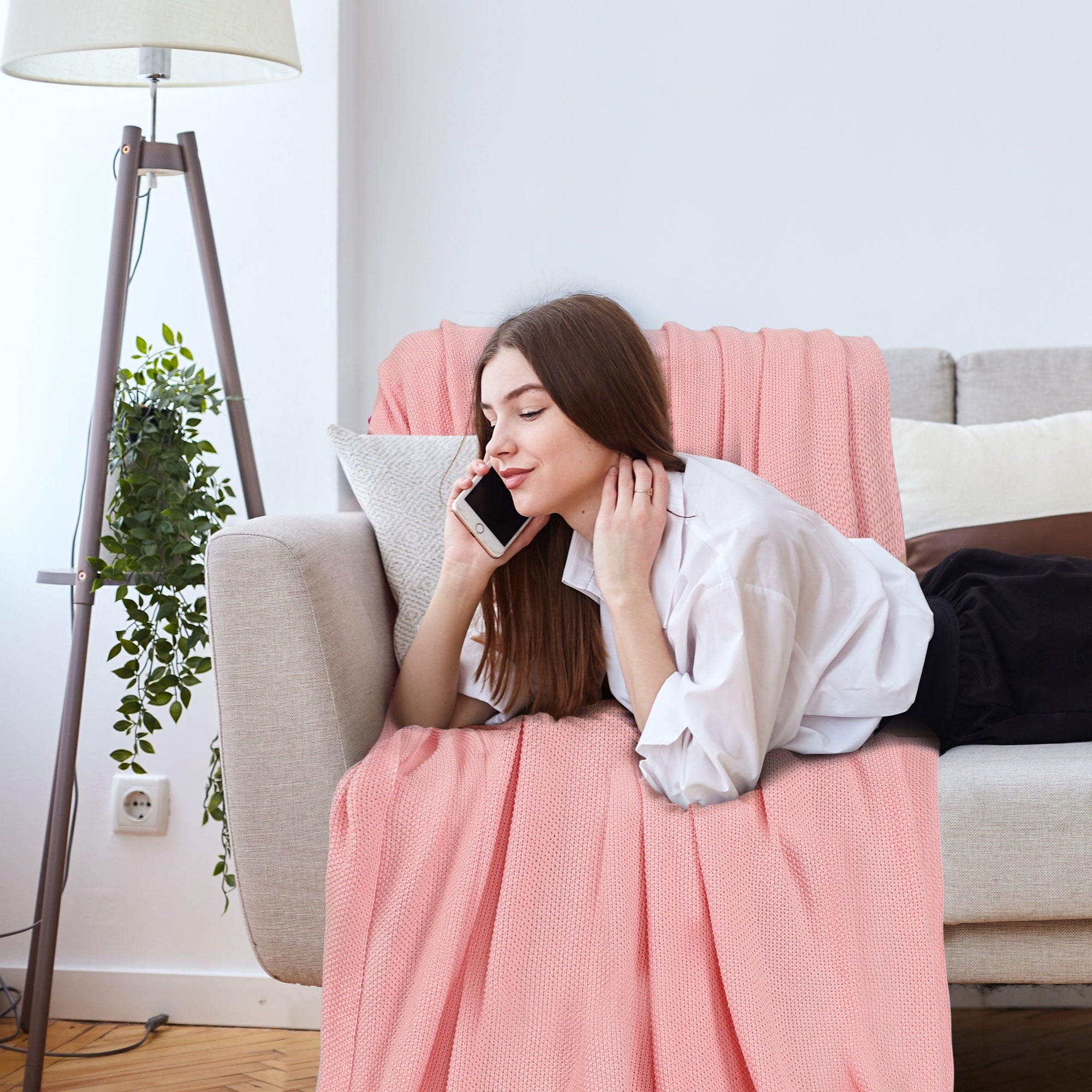 Pure Cotton Soft Cable Knit Throw Blanket Pink 50" x 70" - Image 4