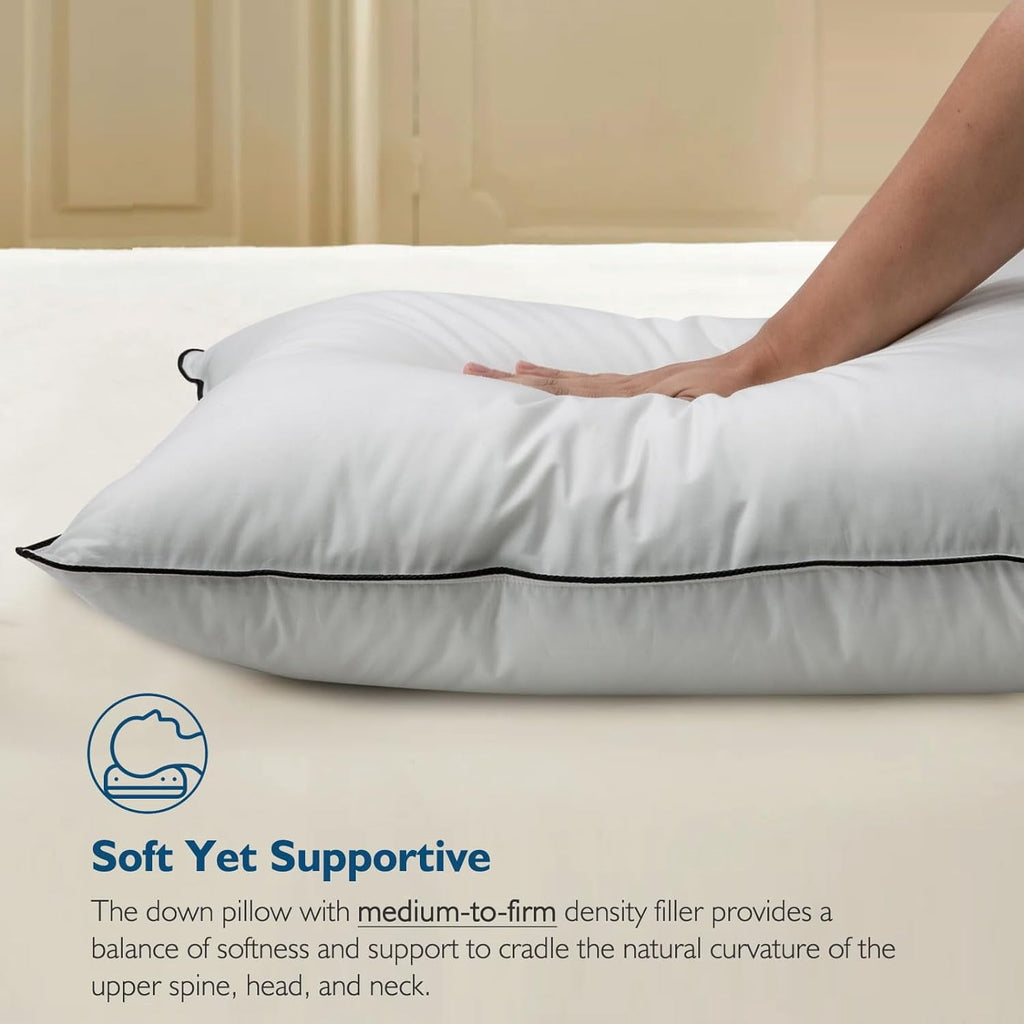 Hypoallergenic 3‑Chamber Goose Feather Down Core Bed Pillows, Standard Size Set of 2, With Microfiber Surround, Soft-... - Image 6