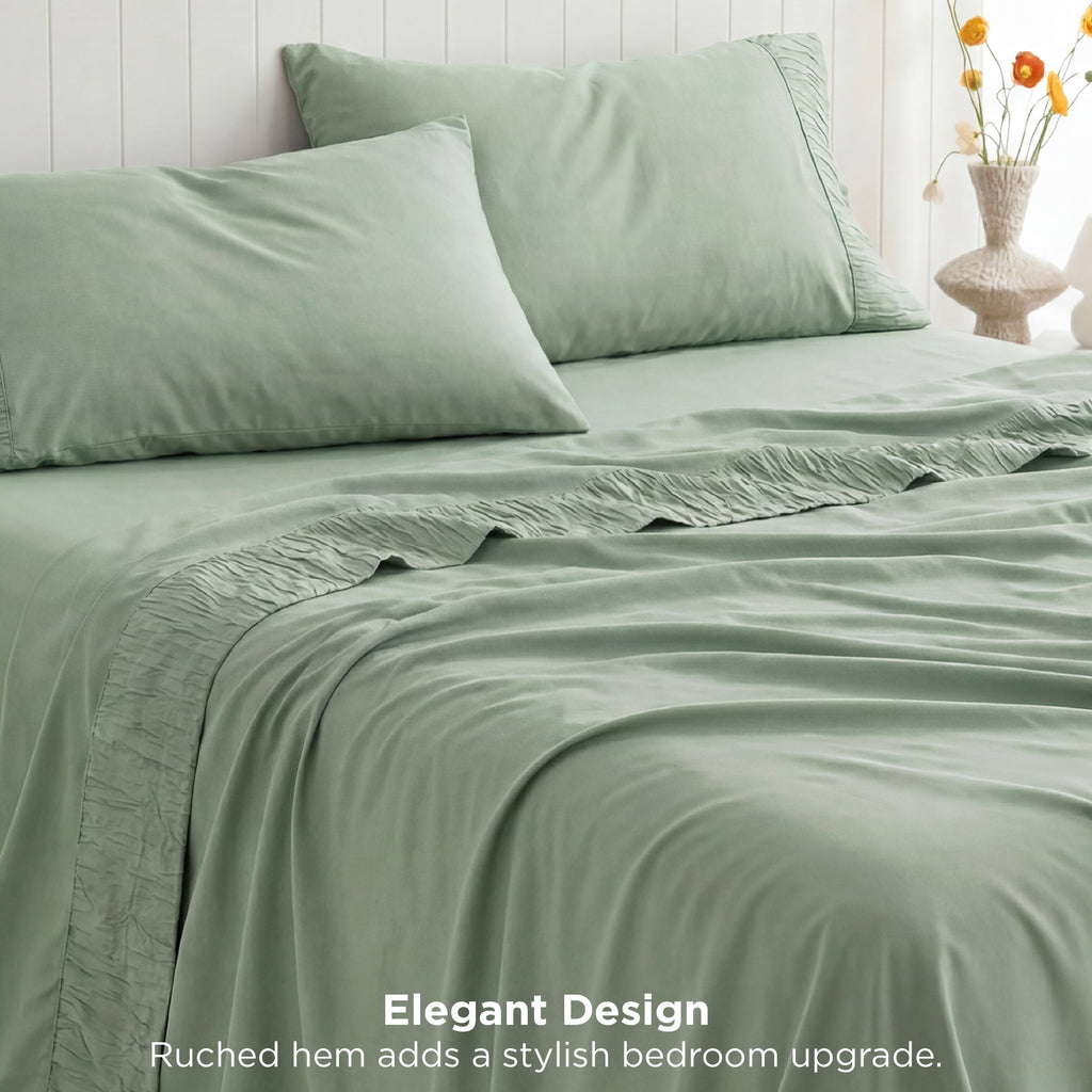 Queen Sheets Set, 4 Pieces Deep Pockets Cooling Soft Polyester Microfiber Bed Sheets Set, Sea Foam Green - Image 5