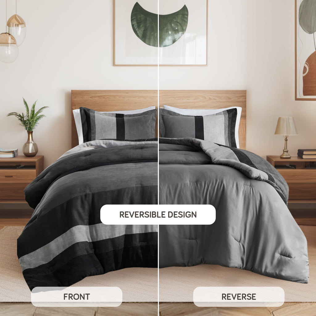 Twin/Twin XL Comforter Set Black, 2 Pieces Faux Suede Comforters Twin/Twin XL Size, Pieced Bedding Comforters Sets, C... - Image 4