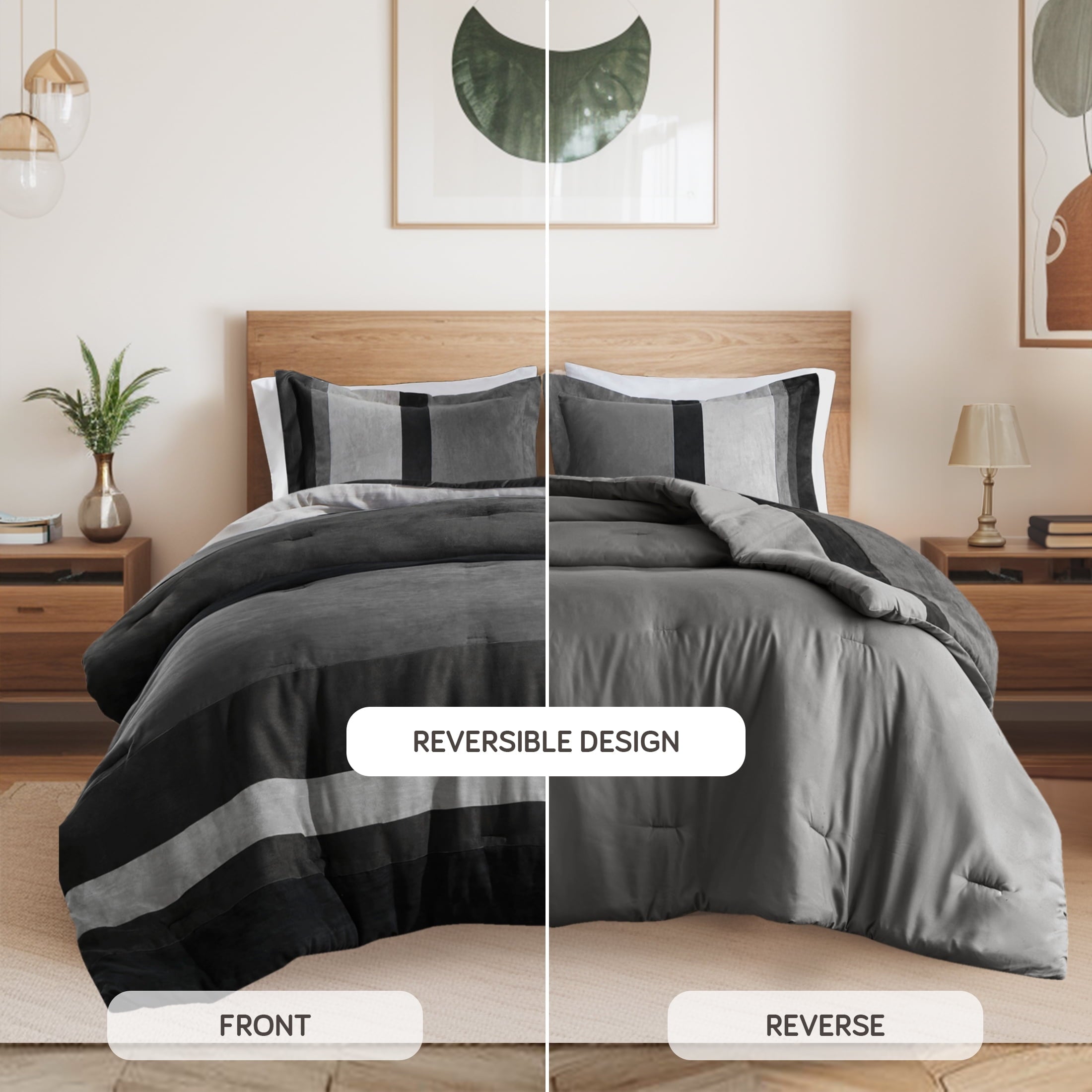 Twin/Twin XL Comforter Set Black, 2 Pieces Faux Suede Comforters Twin/Twin XL Size, Pieced Bedding Comforters Sets, C... - Image 4