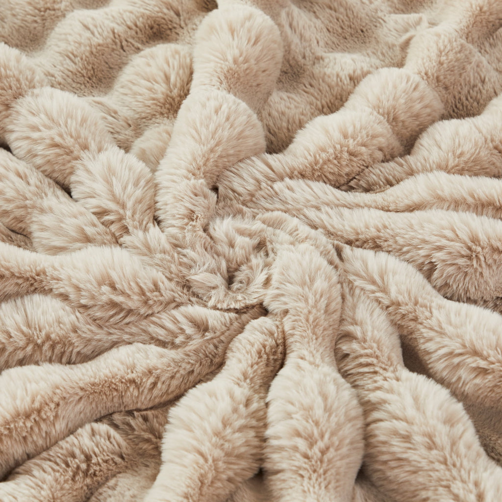 URBONUR Taupe Faux Fur Bubble Blankets for Couch Chair Sofa Luxury Fluffy Thick Bubble Throw Blanket Furry Blanket Fuzzy Soft Plush Shaggy T - Image 3