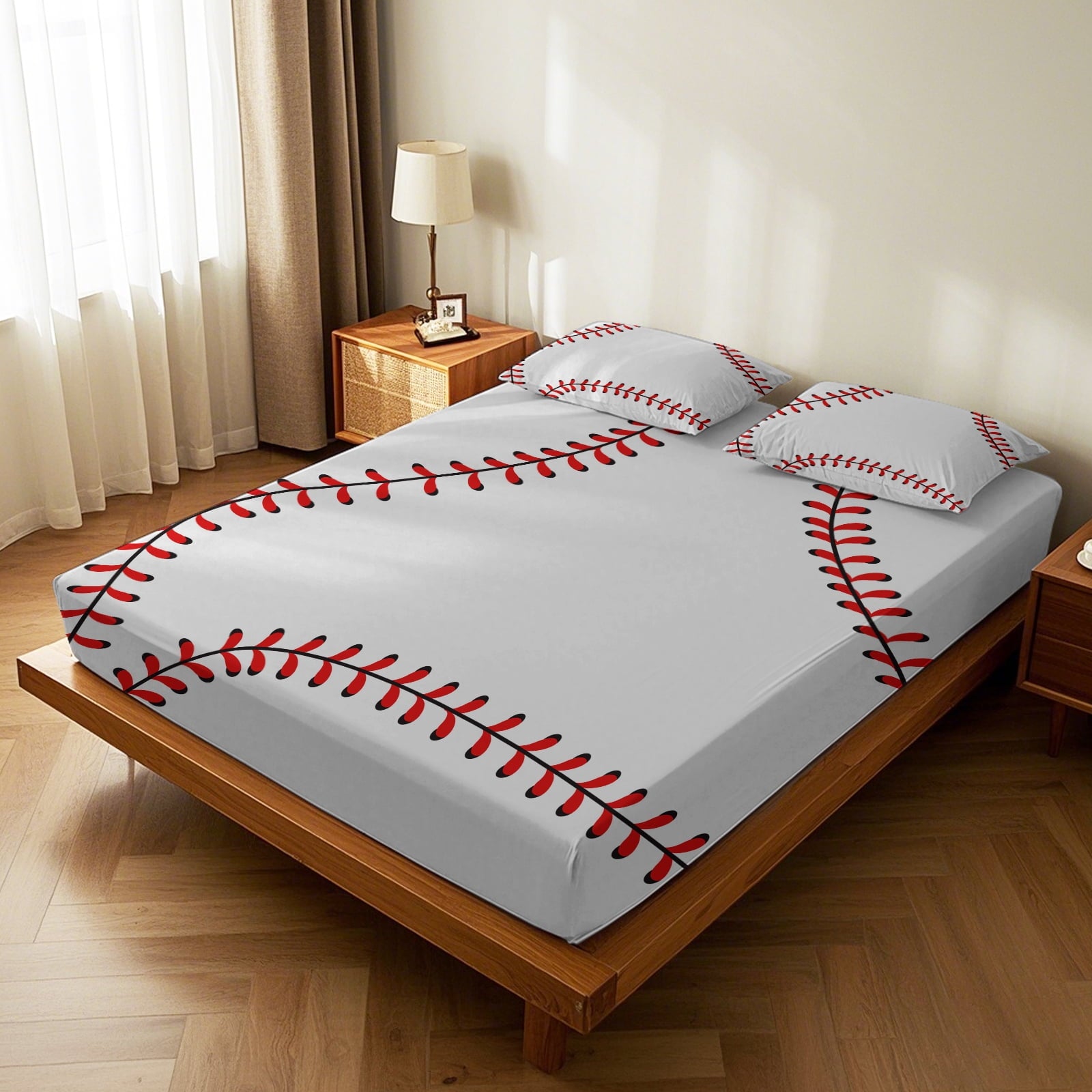 WASFDN Baseball Sheet Set Sports Theme Bedding Set for Kids 3D Baseball Pattern Bed Sheets Baseball Games Bed Sheet Set Room Decor,Full Size - Image 2