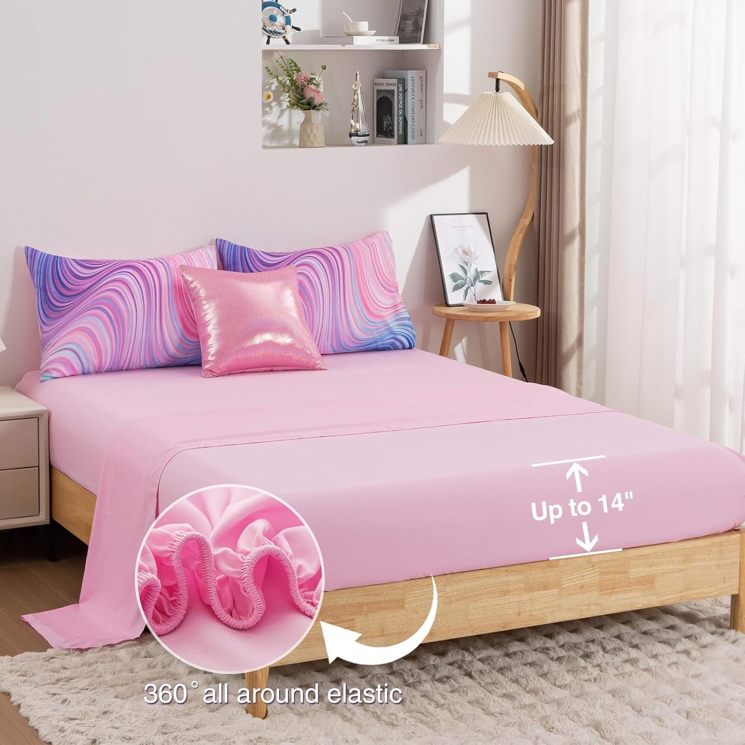6 Pieces Gradient Star Ring Comforter Set, Colorful Glitter Rainbow Wave Stripes Pattern Bedding Set for Boys Girls T... - Image 4
