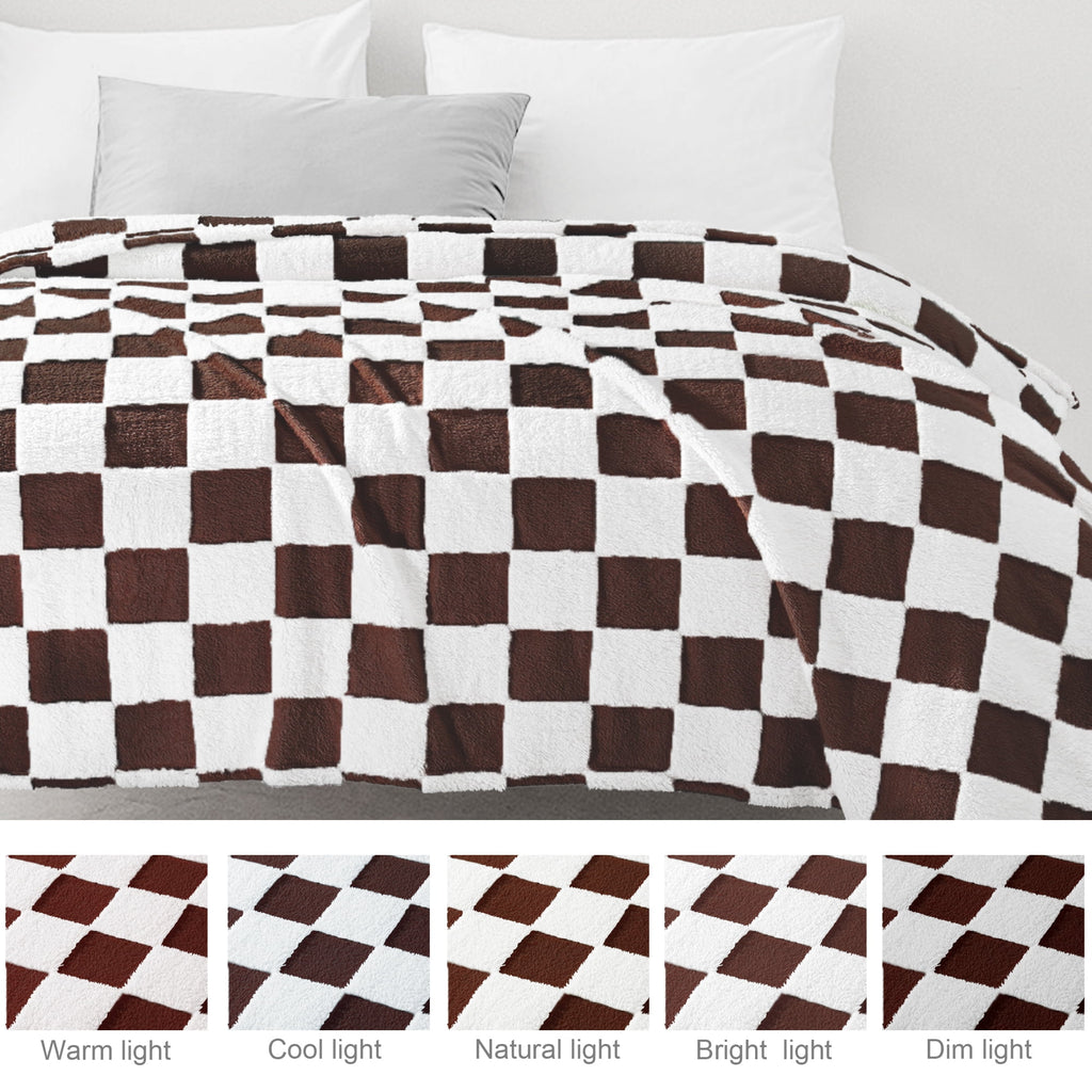 Checkered Throw Blanket, Super Soft and Warm Fluffy Fleece Blanket for Couch, Sofa, Bed, Cute Plaid Pattern, Coffee, ... - Image 2