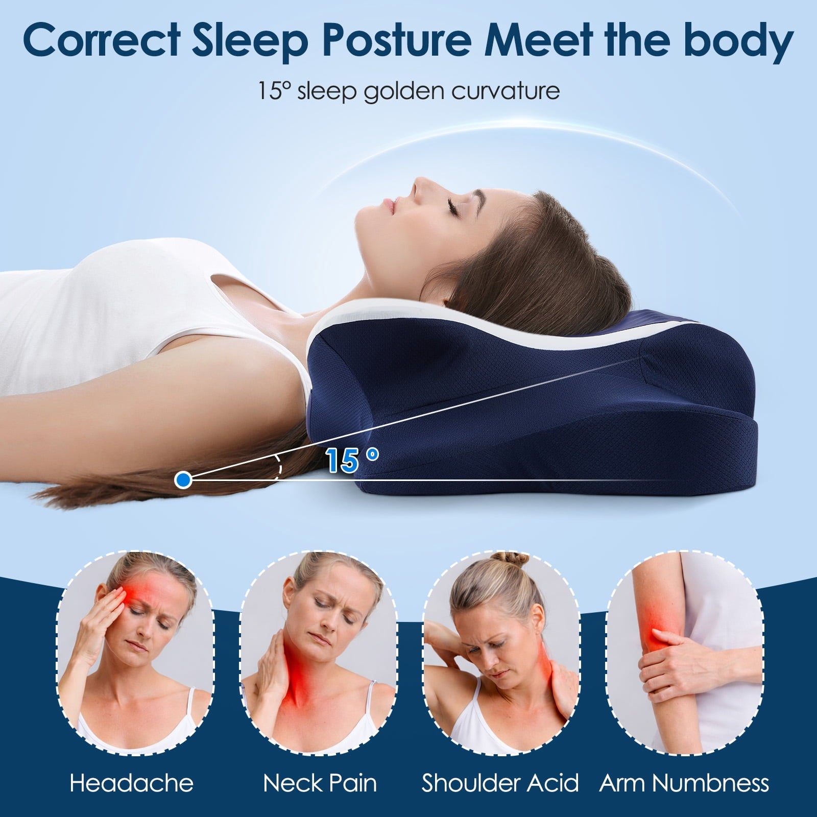 Cervical Neck Pillow for Pain Relief Sleeping, Memory Foam Pillow Neck Pillow Bed Pillow with Pillowcase for Side Bac... - Image 6