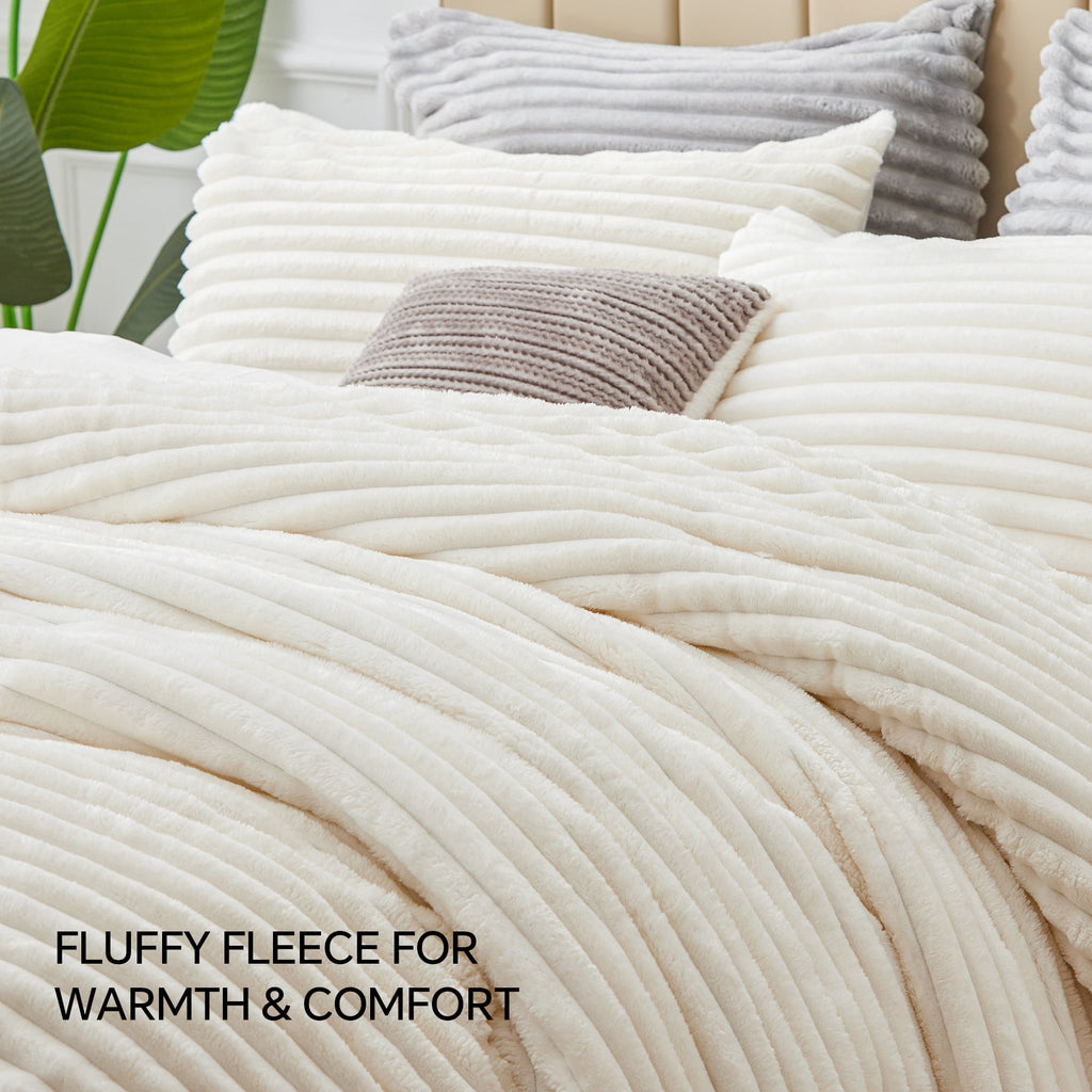 Fleece Queen Comforter Set -Super Soft & Warm Fluffy White Bedding, Luxury Fuzzy Heavy Bed Set for Winter with 2 Pill... - Image 3