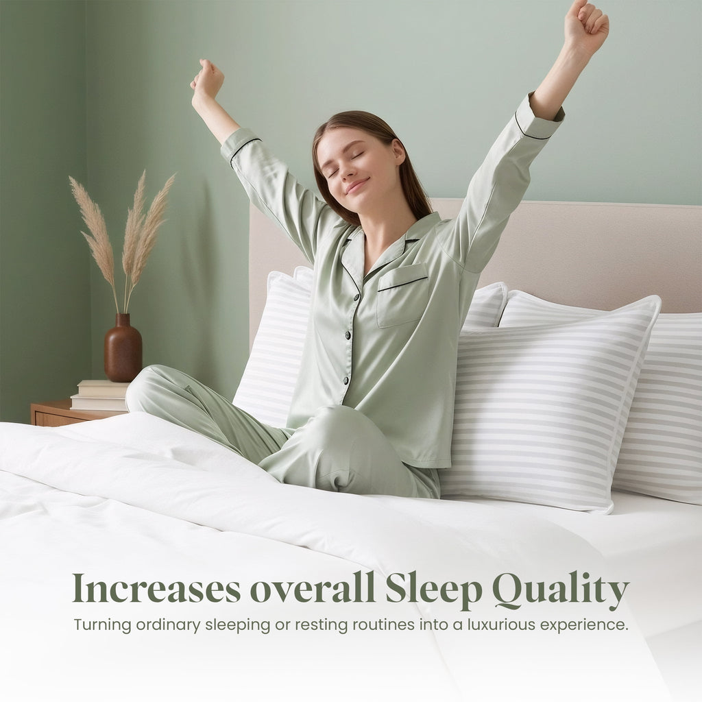 Bed Pillow with White Stripes - Set of 2 - Ultra Cozy & Relaxing For Adults, (Queen, 28"L x 20" W) - Image 3
