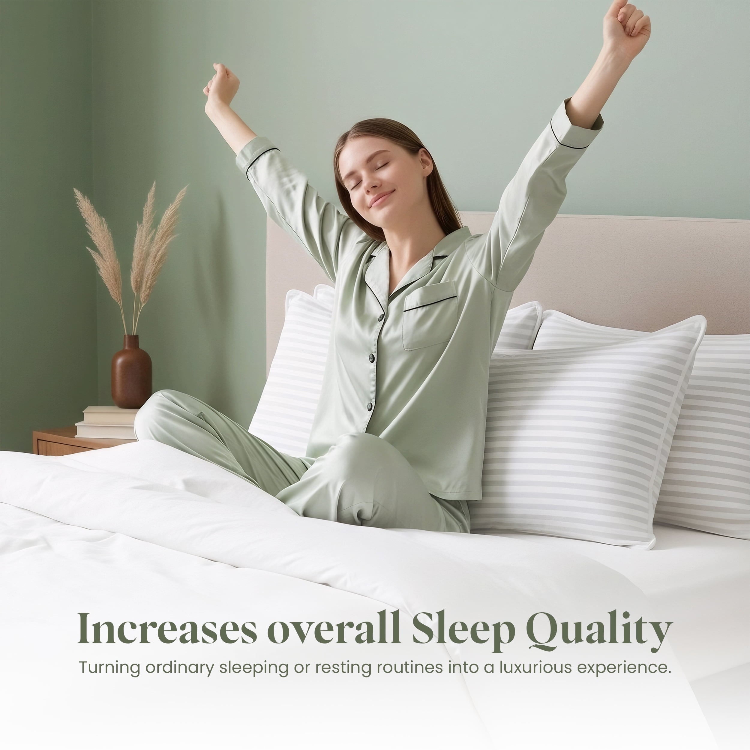 Bed Pillow with White Stripes - Set of 2 - Ultra Cozy & Relaxing For Adults, (Queen, 28"L x 20" W) - Image 3