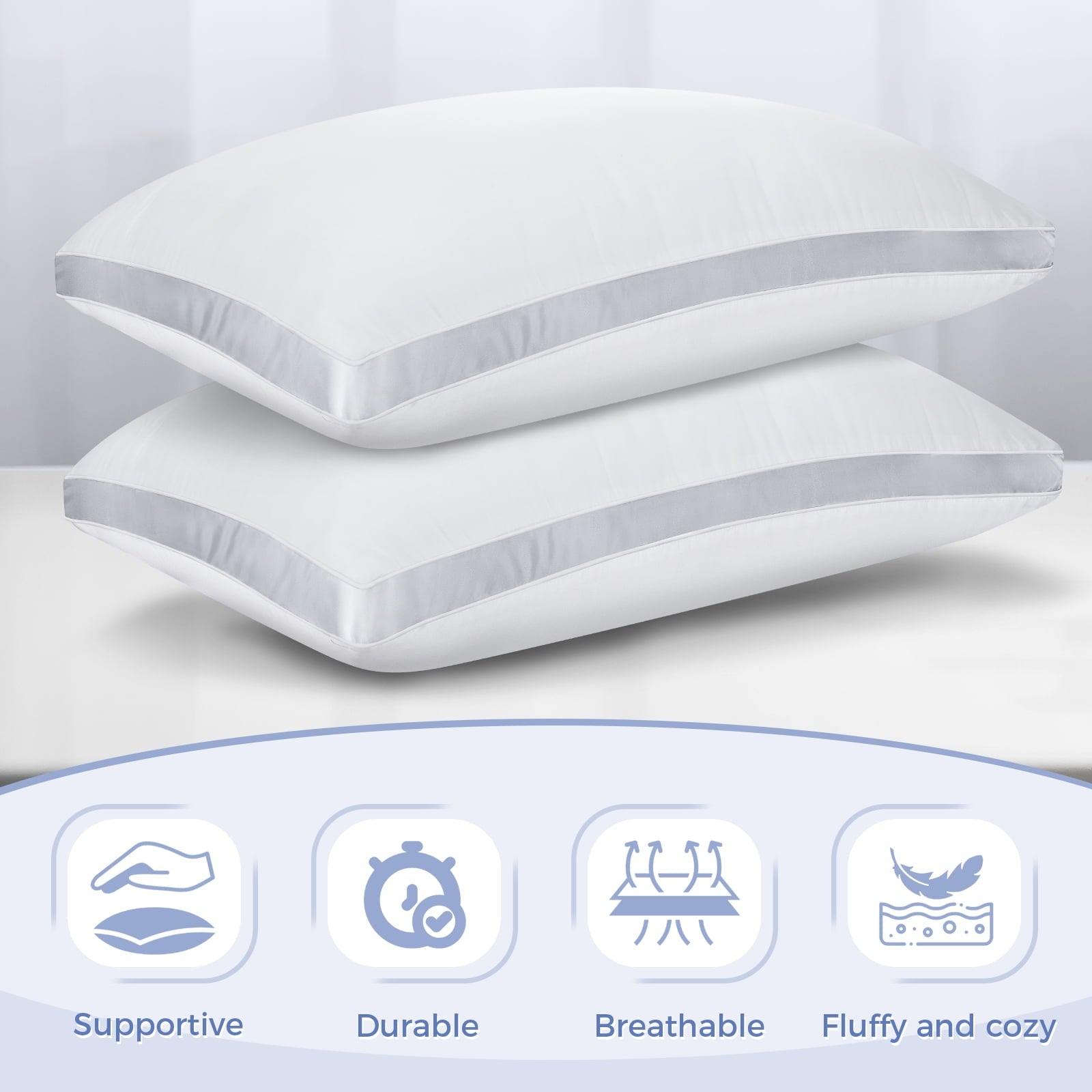 Bed Pillows King Size Set of 2, Luxury Hotel Quality,Fluffy and Supportive Gusseted Bed Pillows for Side, Back, or St... - Image 2