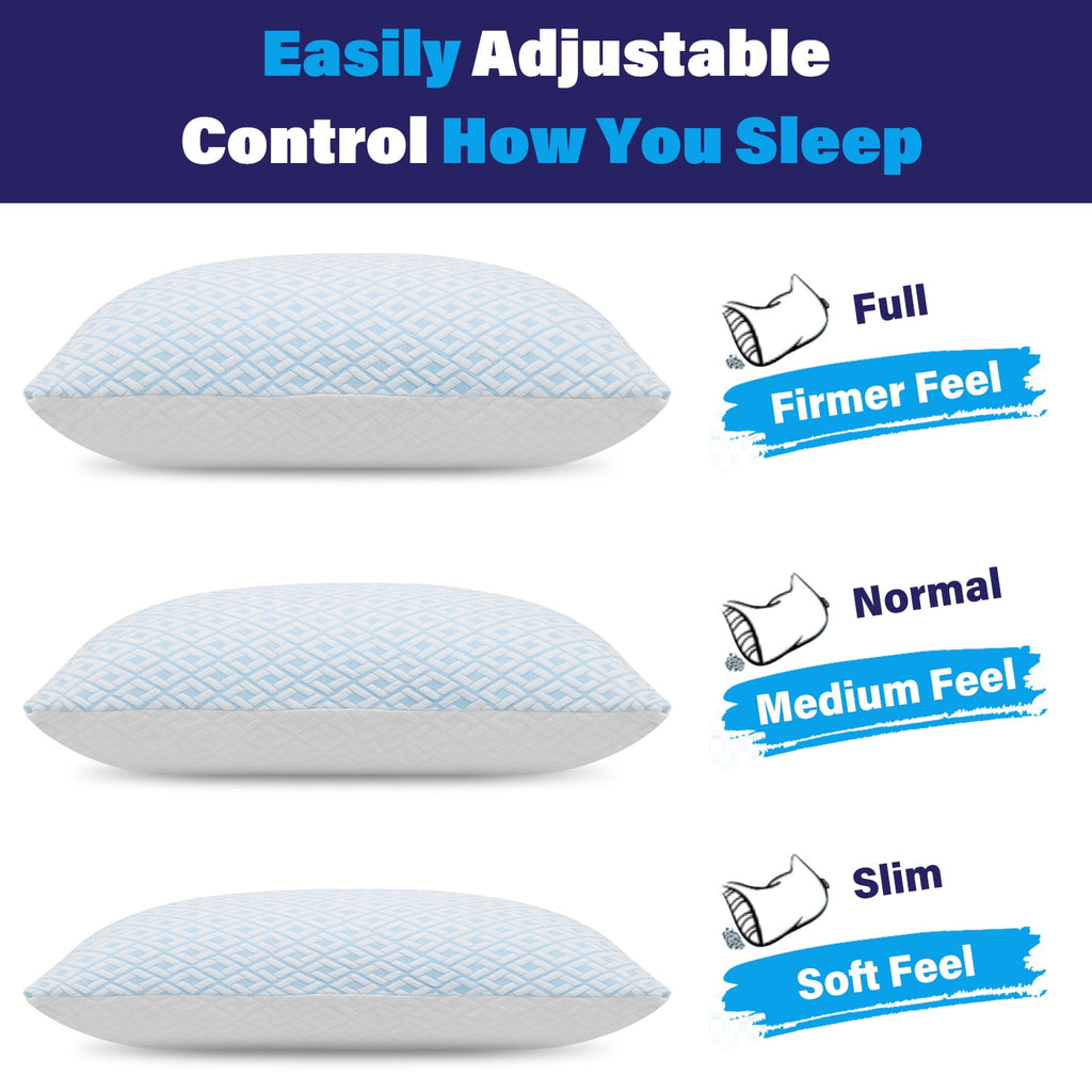 Cooling Bed Pillows for Sleeping Shredded Memory Foam Pillows Queen Size Set of 2 Pack - Image 5
