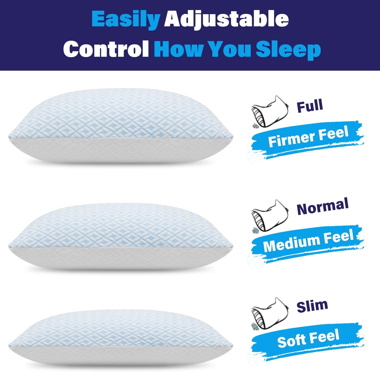 Cooling Bed Pillows for Sleeping Shredded Memory Foam Pillows Queen Size Set of 2 Pack - Image 5