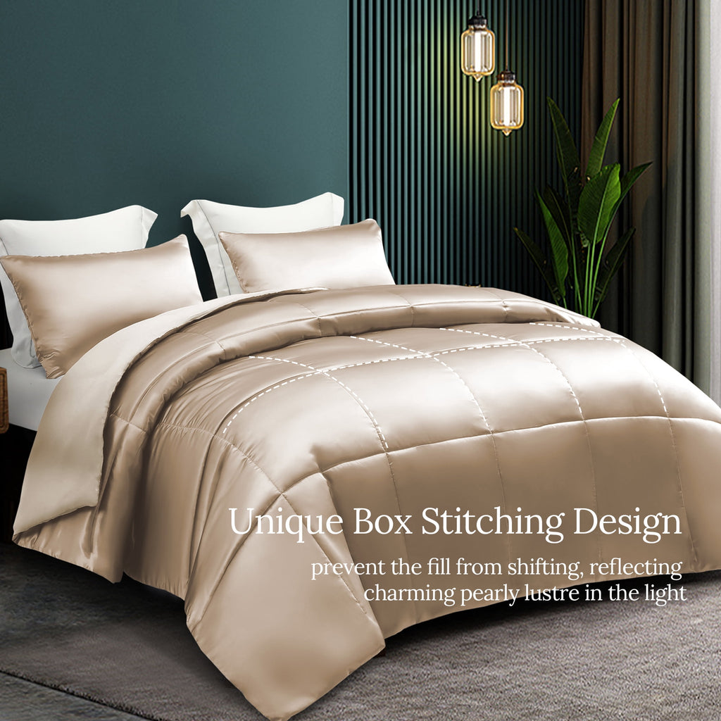 3-Piece Reversible Silky Soft King Size Comforter Bedding Set, Luxurious Satin Comforters with 2 Satin Pillowcases, L... - Image 2