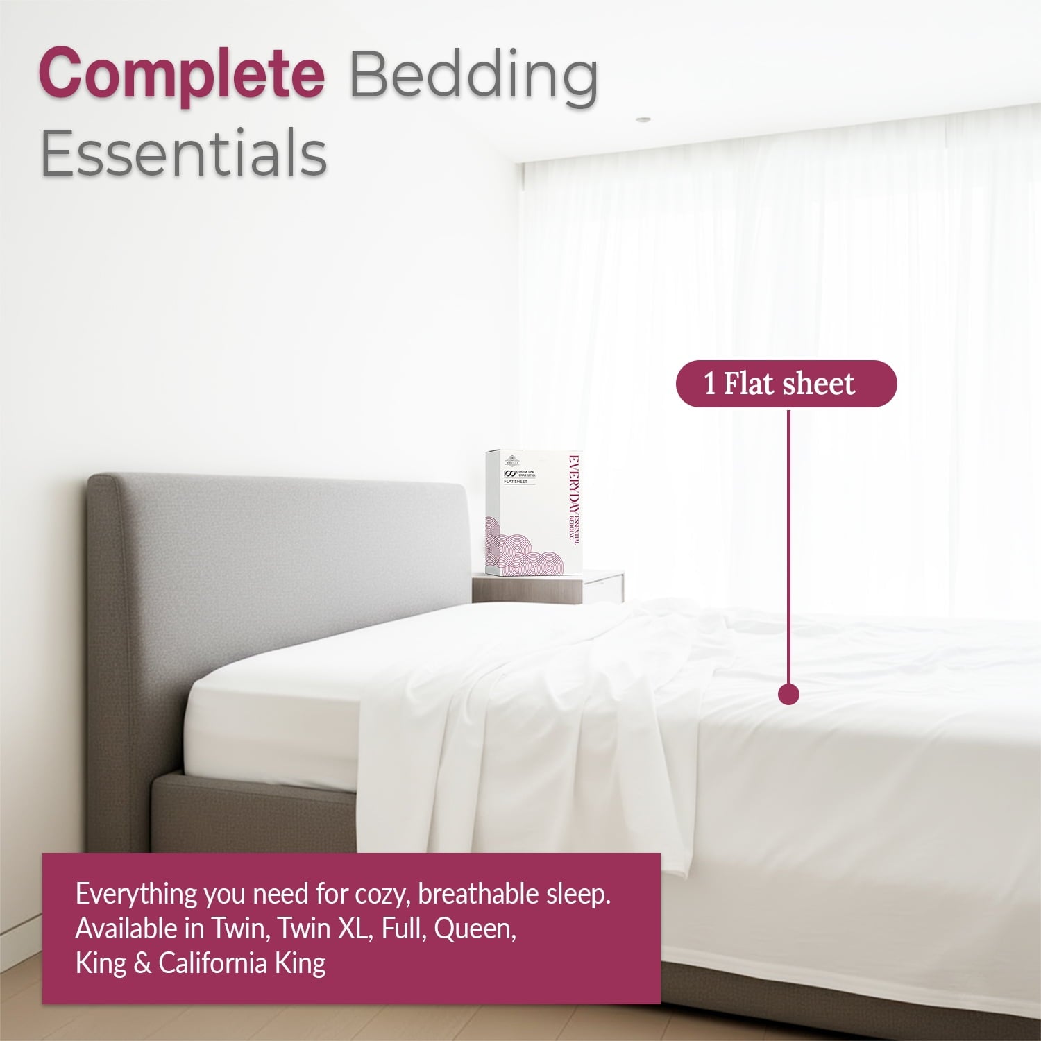 100% Organic Cotton Percale Flat Sheet Twin Size - 1 PC Flat Sheet, White - Crisp, Cool and Strong Bed Linen, Top She... - Image 4