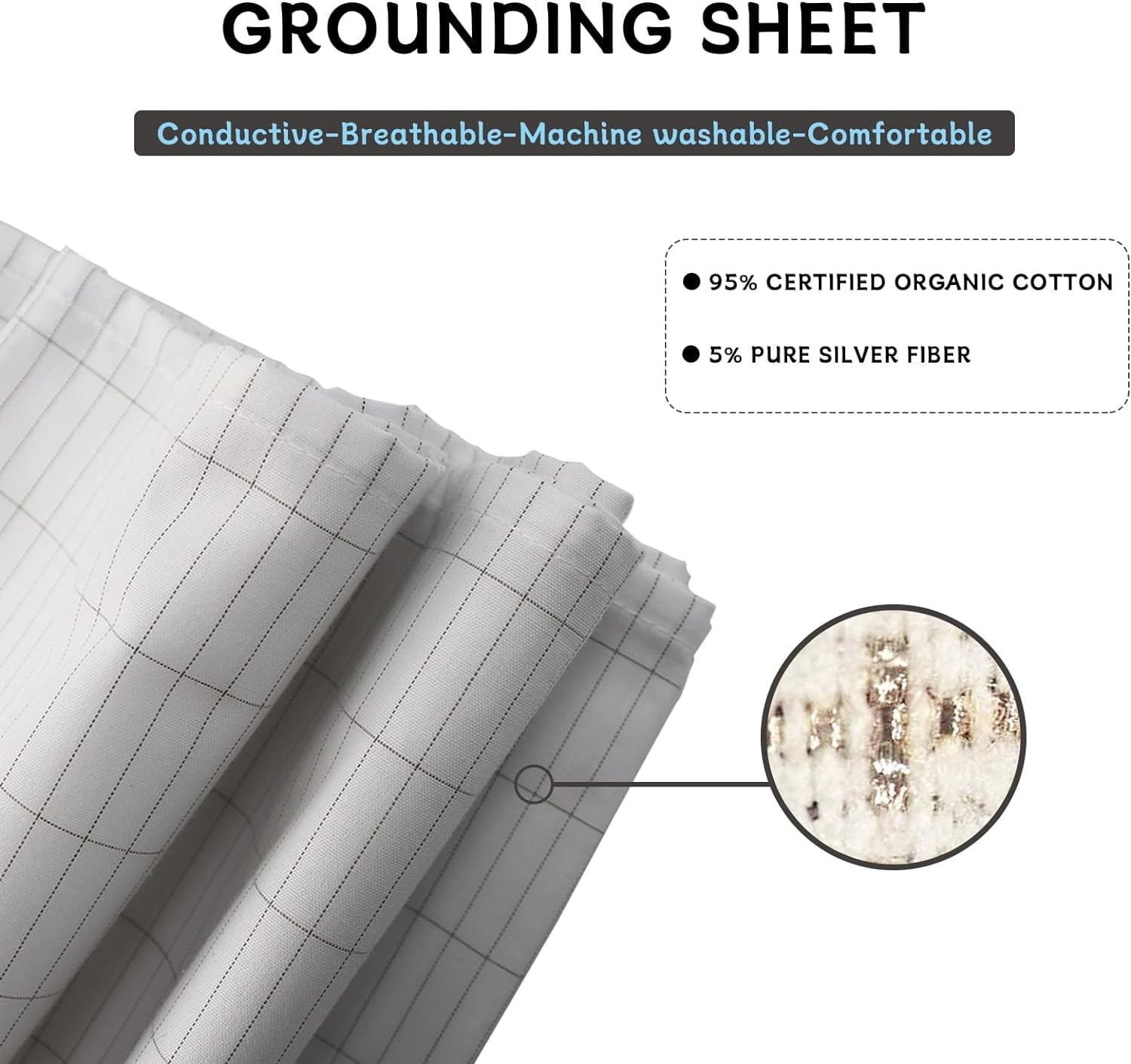 Grounding Sheets 39 * 75 inch, Conductive Grounding Sheets with Grounding Cord, Grounding Sheets for Earth with Silver Fiber & Organic Cotto - Image 3
