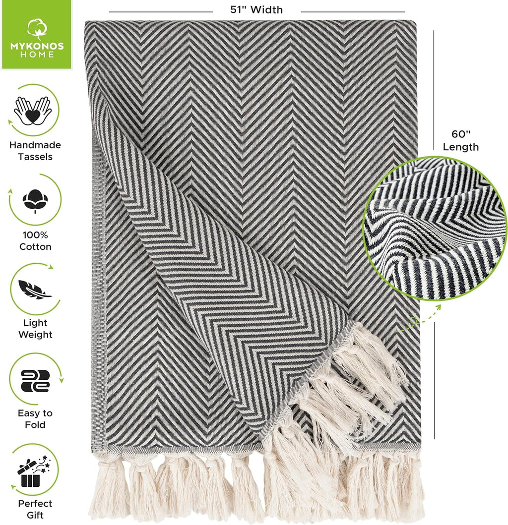 Turkish Cotton Throw Blanket & Beach Towel, 60"x70" Boho Decorative Blanket for Couch, Bed, Sofa & Outdoor, Lightweig... - Image 2