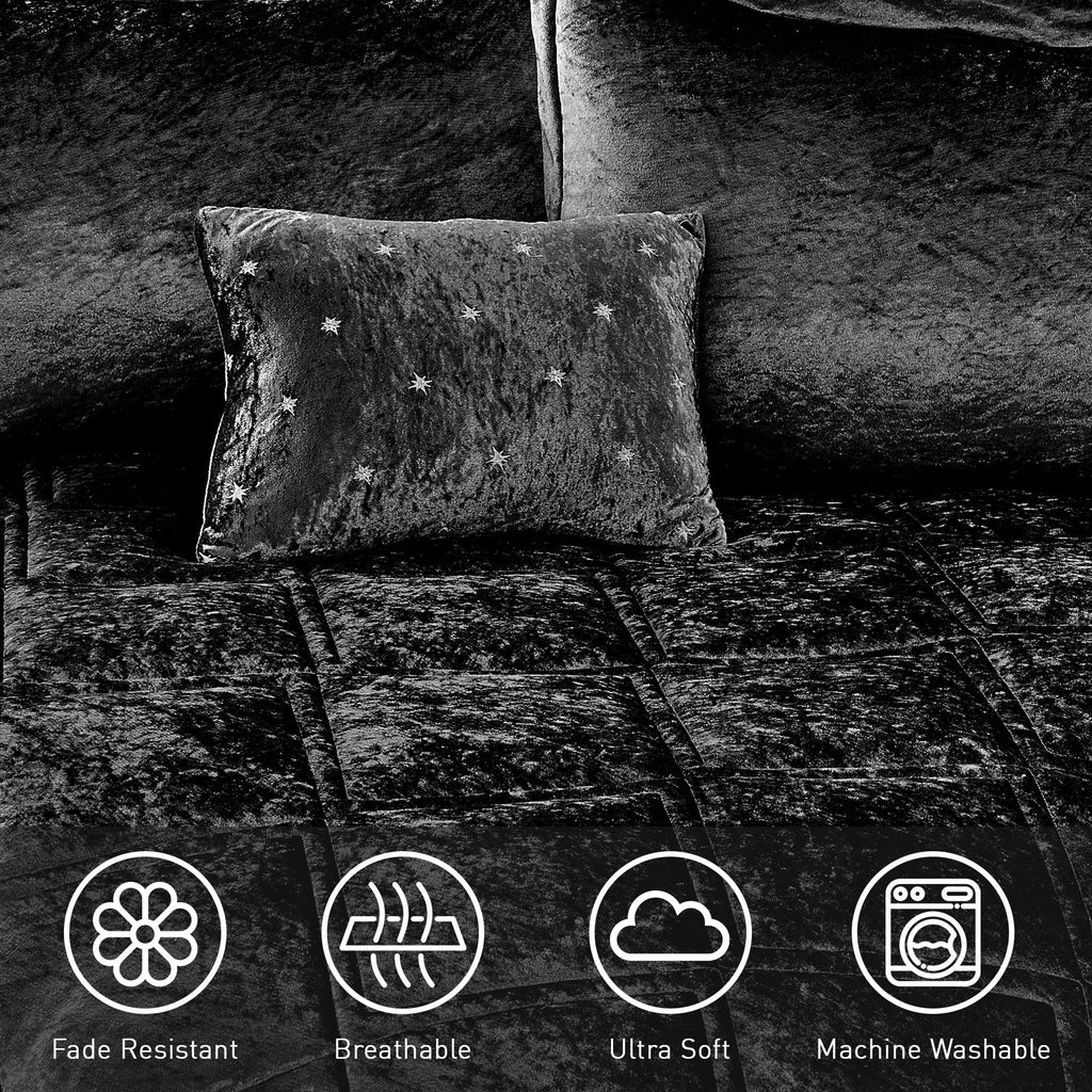 King/Cal King Size Comforter Sets, Velvet Bedding Comforter Set for All Seasons, Black Bedding Set with Decor Pillow - Image 5