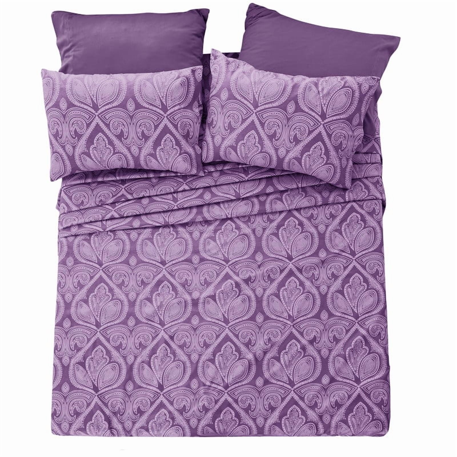 Lux Decor Collection Paisley Printed Queen Bed Sheets Set, Microfiber 6 Piece Bedding Set - Purple - Image 2