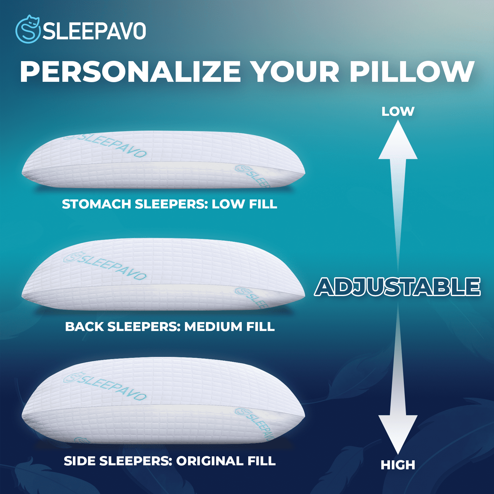 Adjustable Shredded Memory Foam Pillows Queen Size Set of 2 - Extra Soft Cooling Bamboo Bed Pillows for Sleeping - Ba... - Image 4