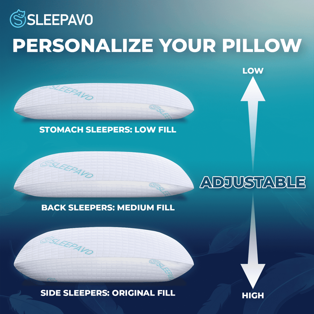Adjustable Shredded Memory Foam Pillow Queen Size - Soft or Firm Rayon Derived for Side Sleepers, Stomach & Back - Co... - Image 4