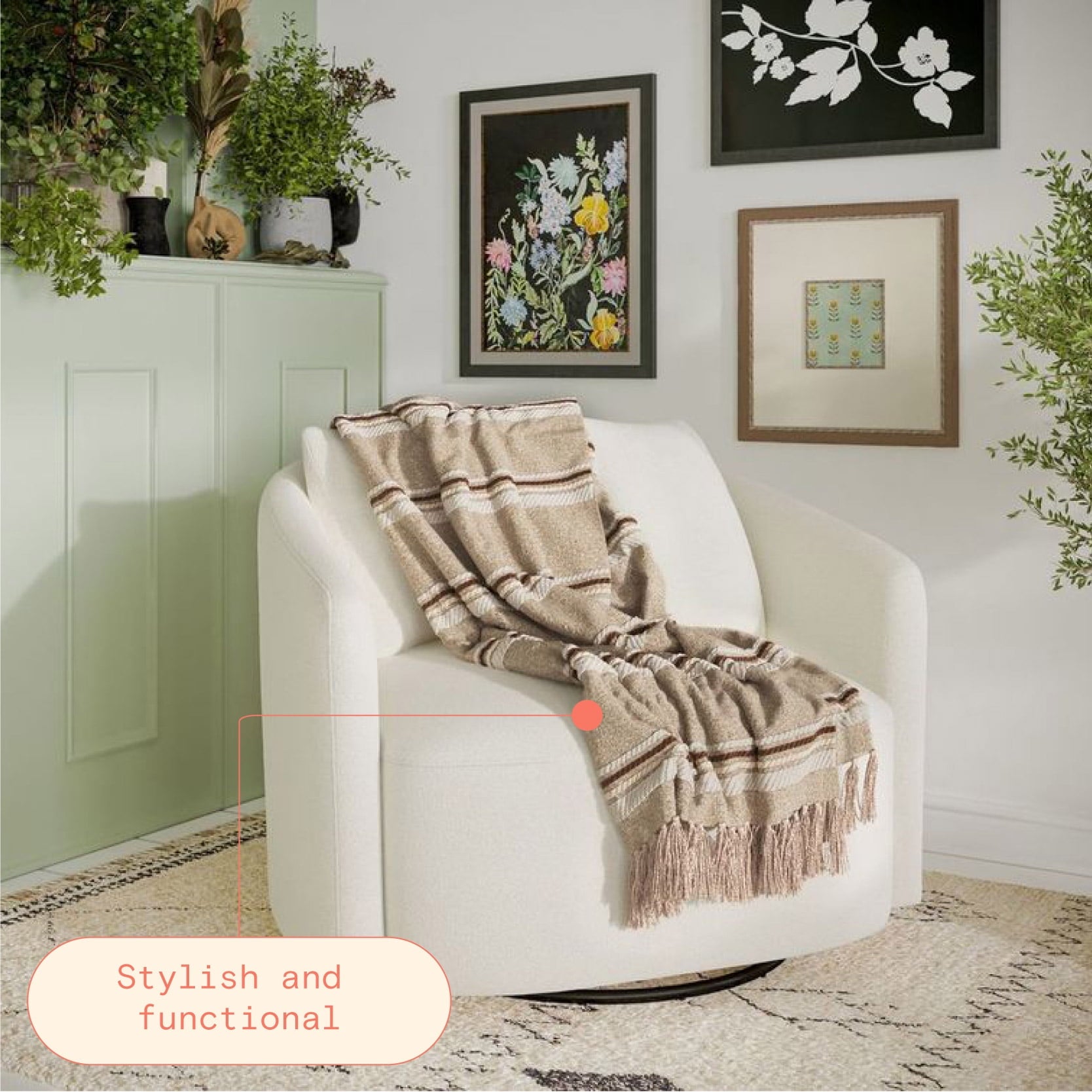 Beautiful 60" x 50" Cozy Striped Porcini Chenille Throw by Drew Barrymore - Image 3