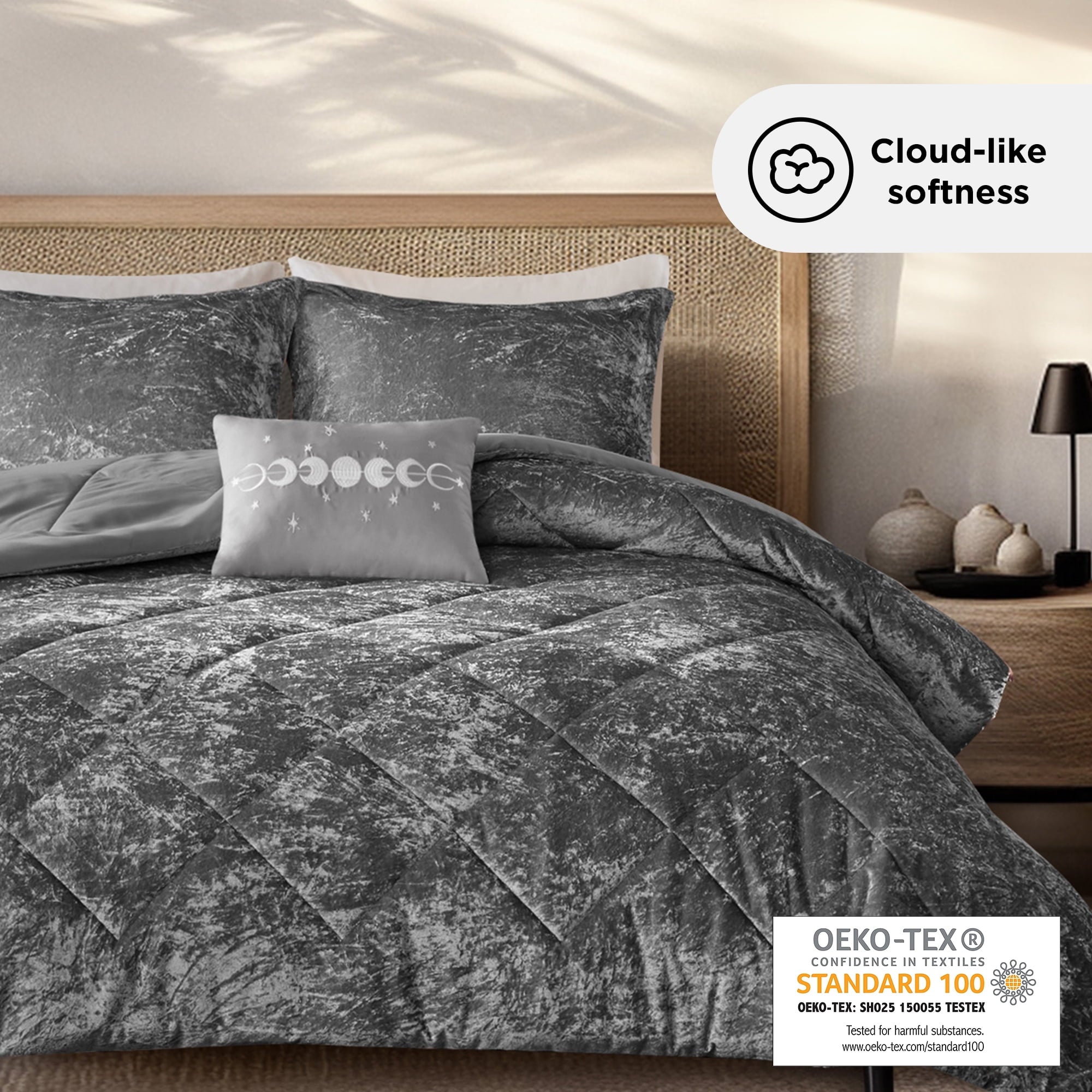 King/Cal King Size Comforter Sets, Velvet Bedding Comforter Set for All Seasons, Grey Bedding Set with Decor Pillow, ... - Image 4