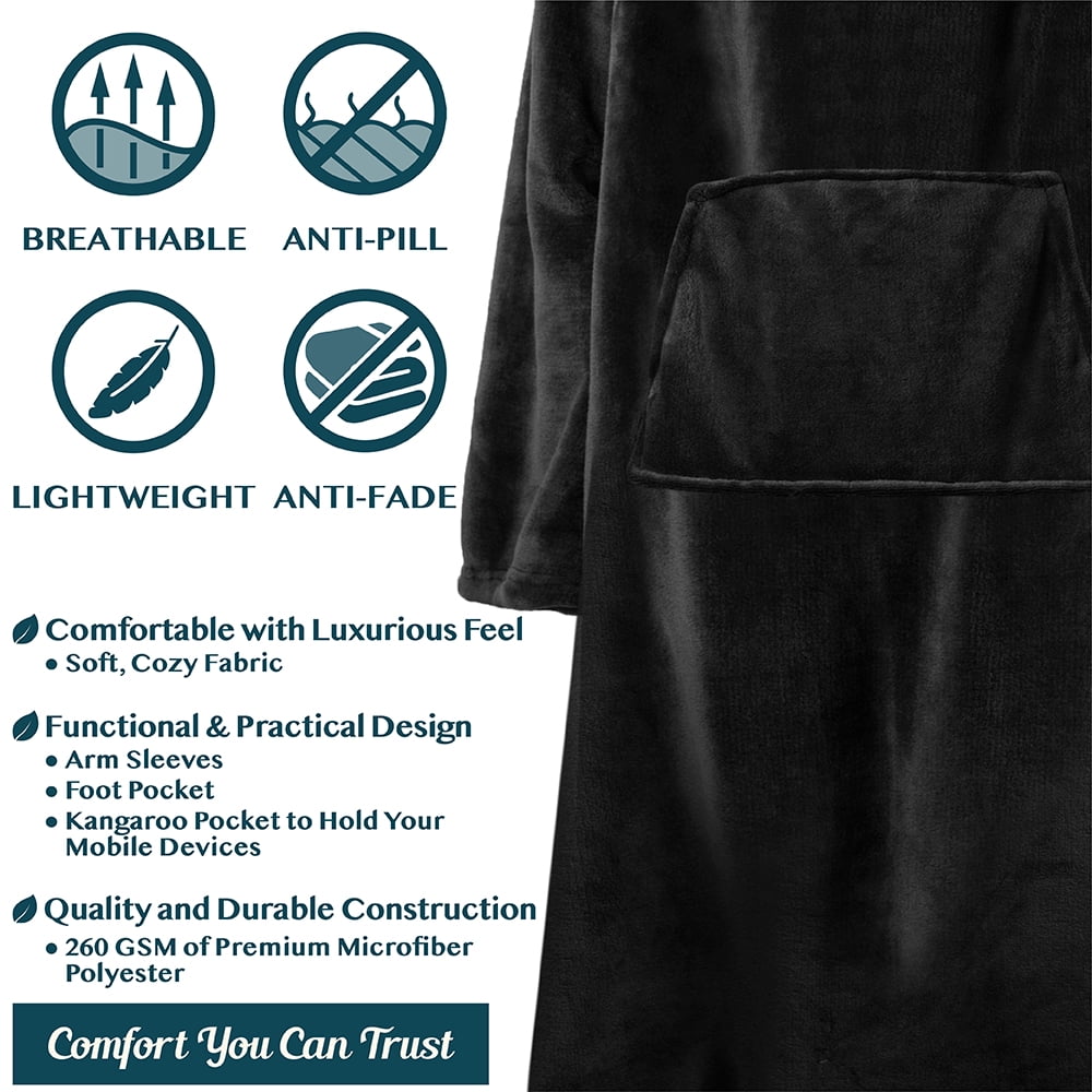 Fleece Blanket with Sleeves, Foot Pockets for Women Men Adults, Plush Wearable Blanket Throw Wrap, Warm Snuggle Blank... - Image 4