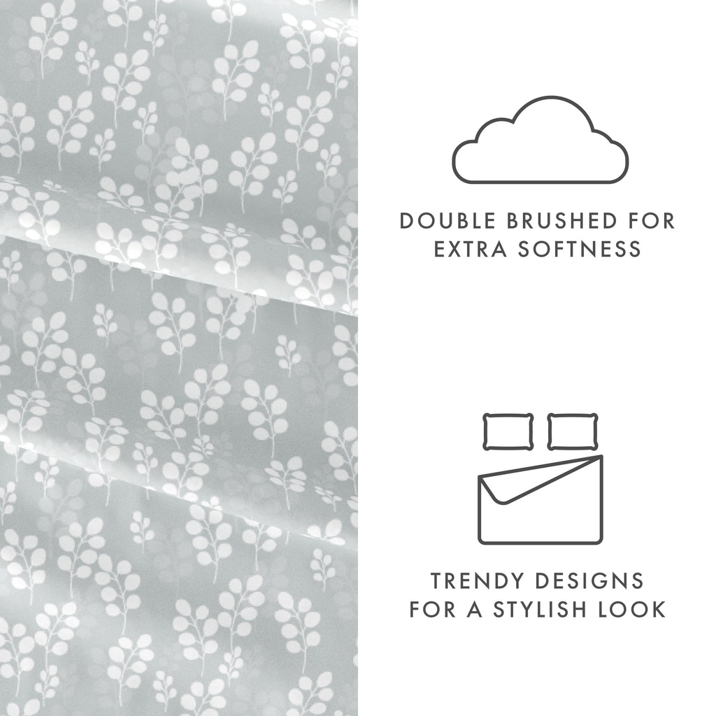 4 Piece Pattern Microfiber Bed Sheets Set, Gray Wheat, Full - Image 4