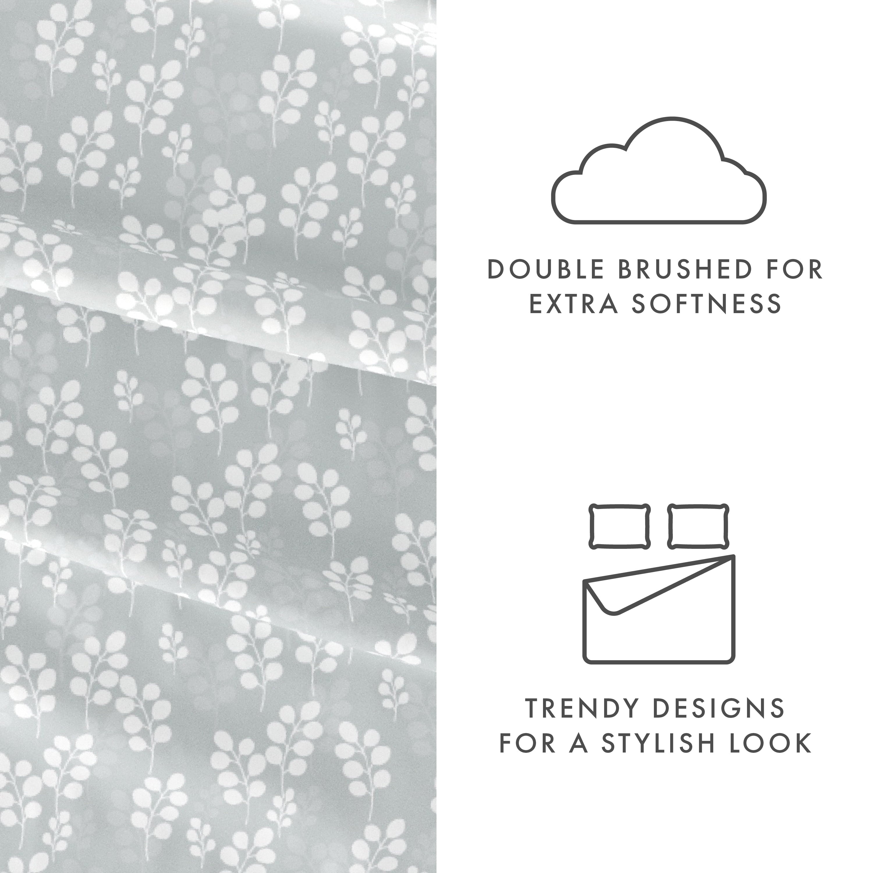 4 Piece Pattern Microfiber Bed Sheets Set, Gray Wheat, Full - Image 4