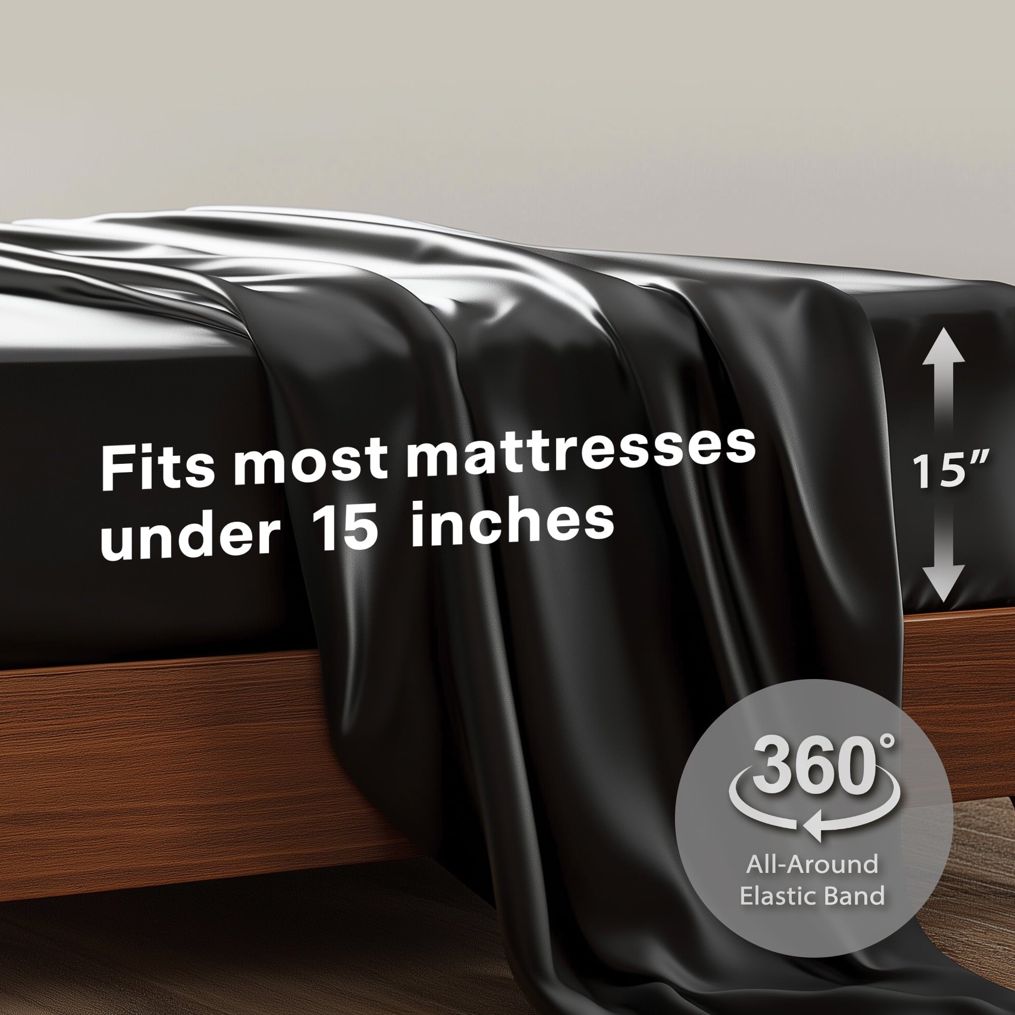 Queen Silk Black Bed Sheet Set,4 Pieces 1800 Microfiber 2 Pillowcase 20"x30" - Image 6