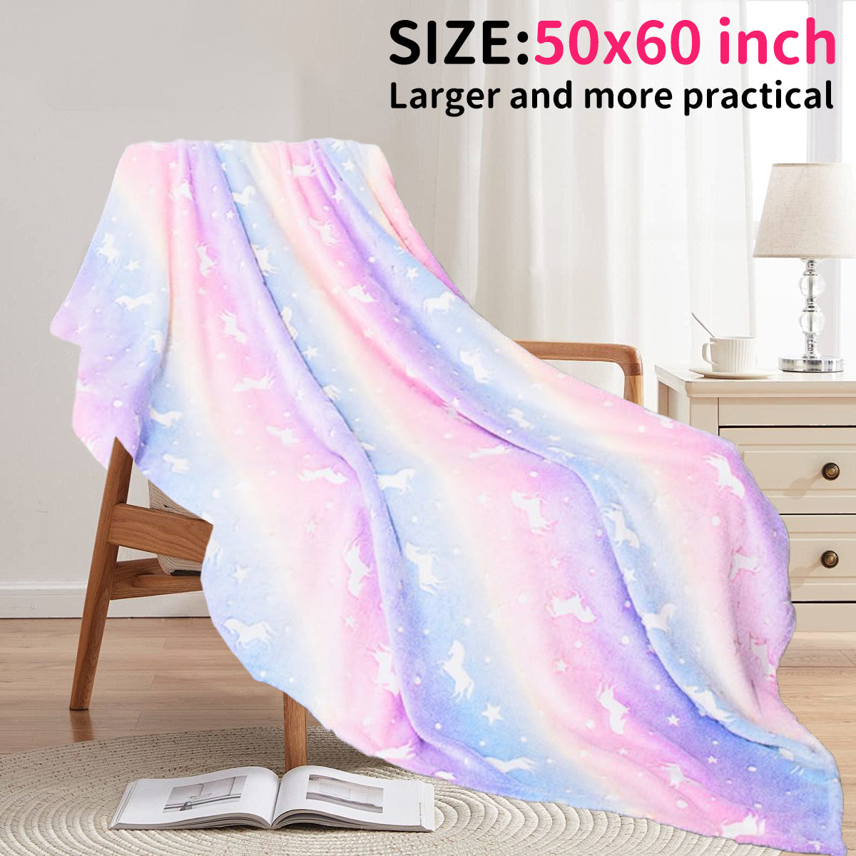 Glow in The Dark Pony Blanket for Kids, 50"x60" Soft Cozy Luminous Flannel Blanket, Christmas Birthday Gift for Girls... - Image 2